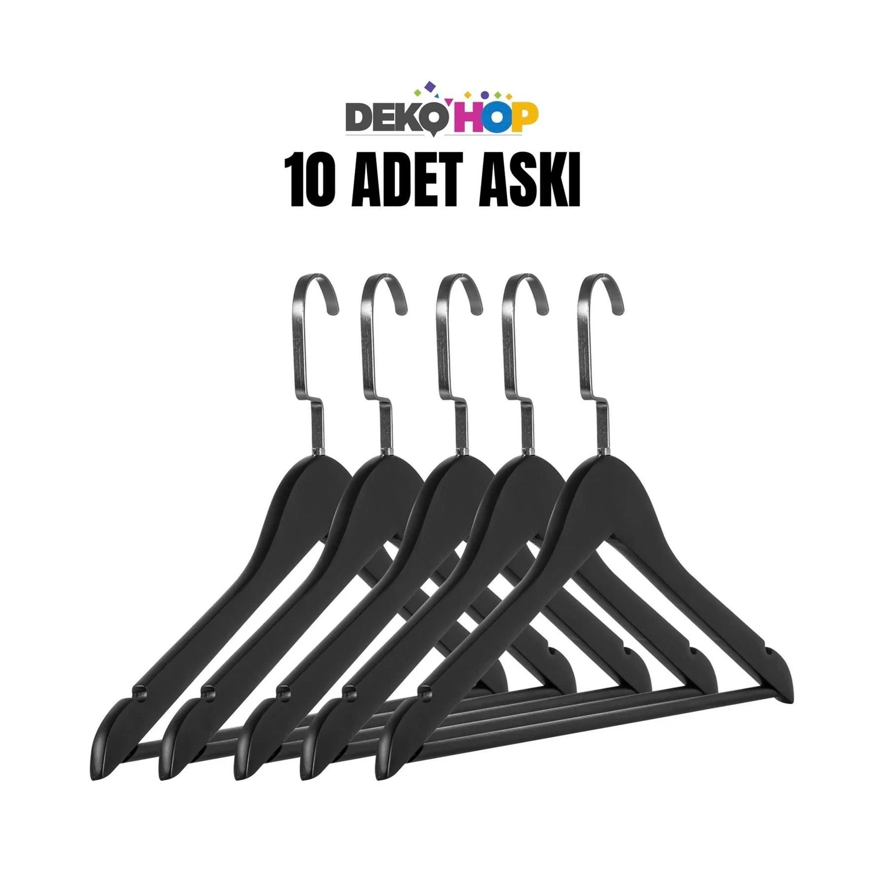 Ahşap Elbise Kıyafet Askısı 1.Kalite Ahşap Siyah Renk Ahşap Askı 10 ADET