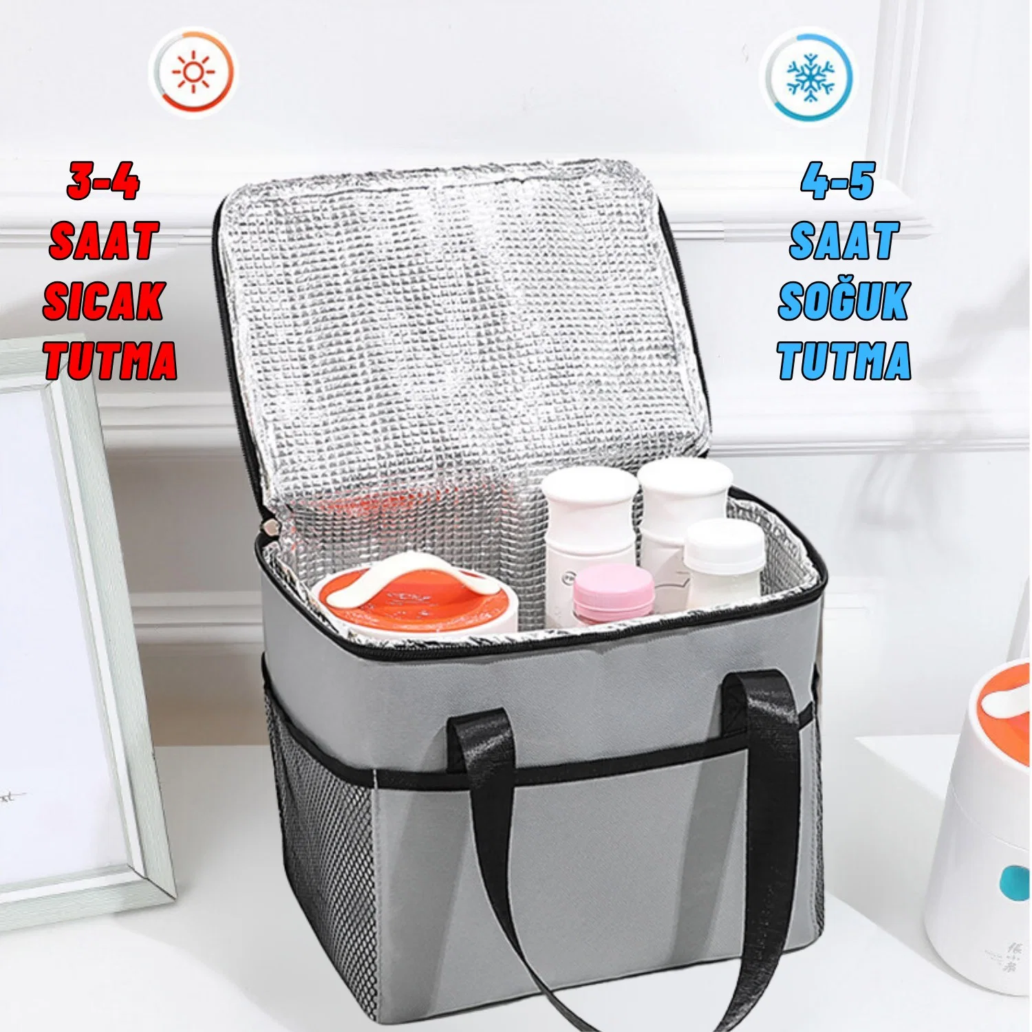 Yemek Taşıma Ve Piknik Çantası 10 Litre Isı Yalıtımlı Sıcak Soğuk Beslenme Taşıma Çantası - görsel 2