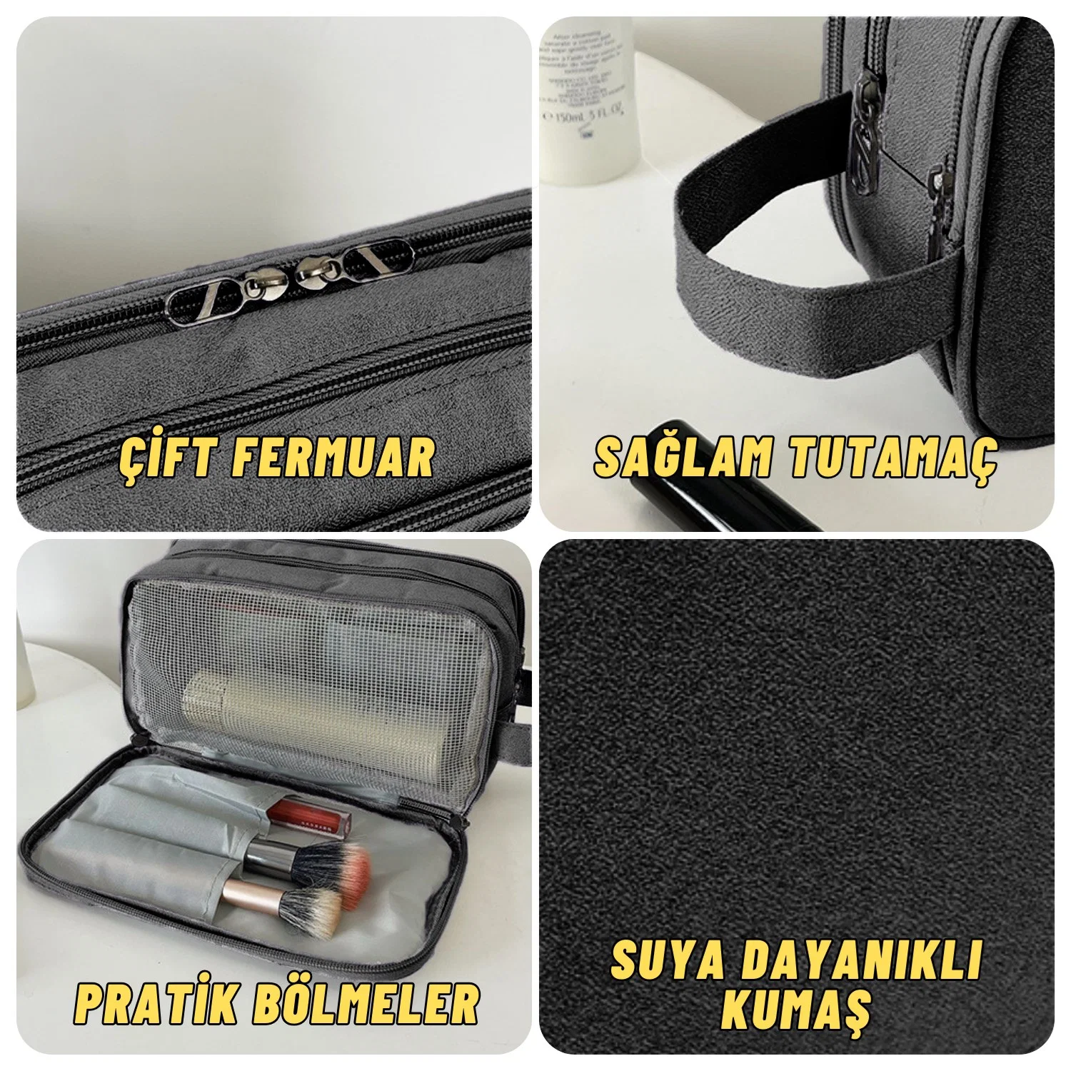 Çok Bölmeli Traş, Makyaj ve Kozmetik Malzemeleri Taşıma ve Saklama Organizer Çantası - görsel 4
