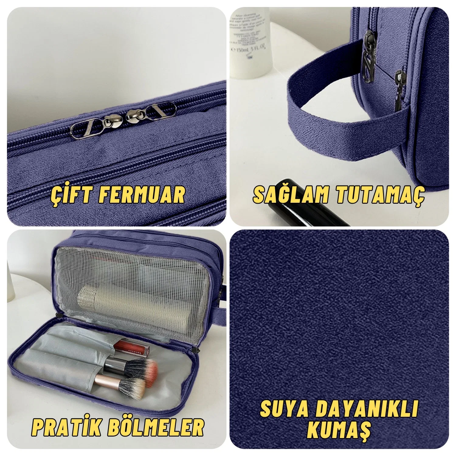 Çok Bölmeli Traş, Makyaj ve Kozmetik Malzemeleri Taşıma ve Saklama Organizer Çantası - görsel 4