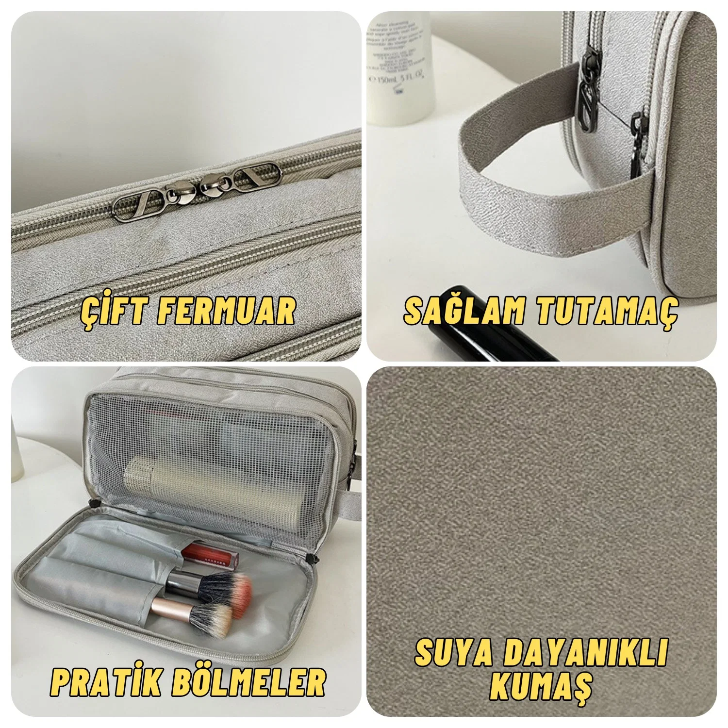 Çok Bölmeli Traş, Makyaj ve Kozmetik Malzemeleri Taşıma ve Saklama Organizer Çantası - görsel 4