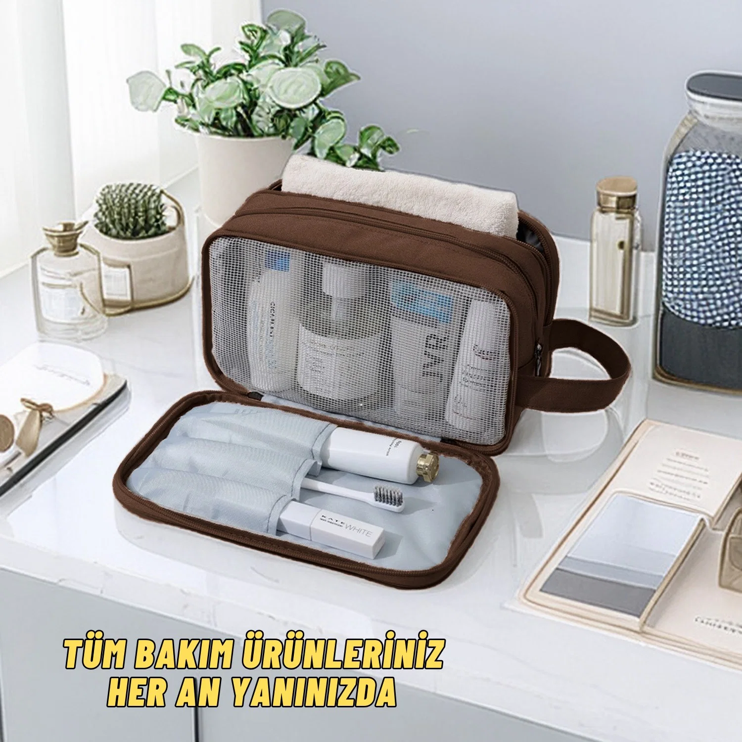 Çok Bölmeli Traş, Makyaj ve Kozmetik Malzemeleri Taşıma ve Saklama Organizer Çantası - görsel 2
