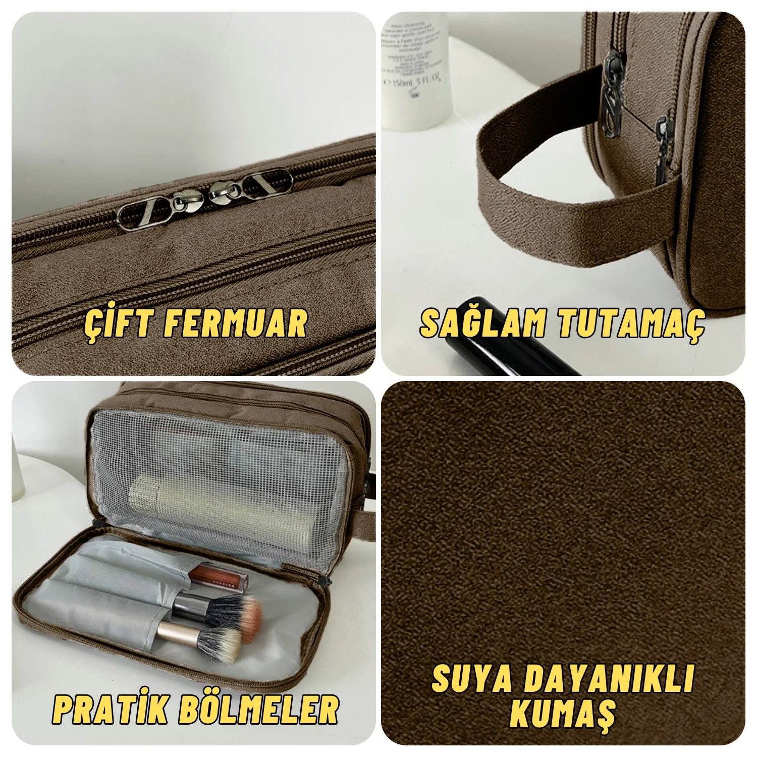 Çok Bölmeli Traş, Makyaj ve Kozmetik Malzemeleri Taşıma ve Saklama Organizer Çantası - görsel 4