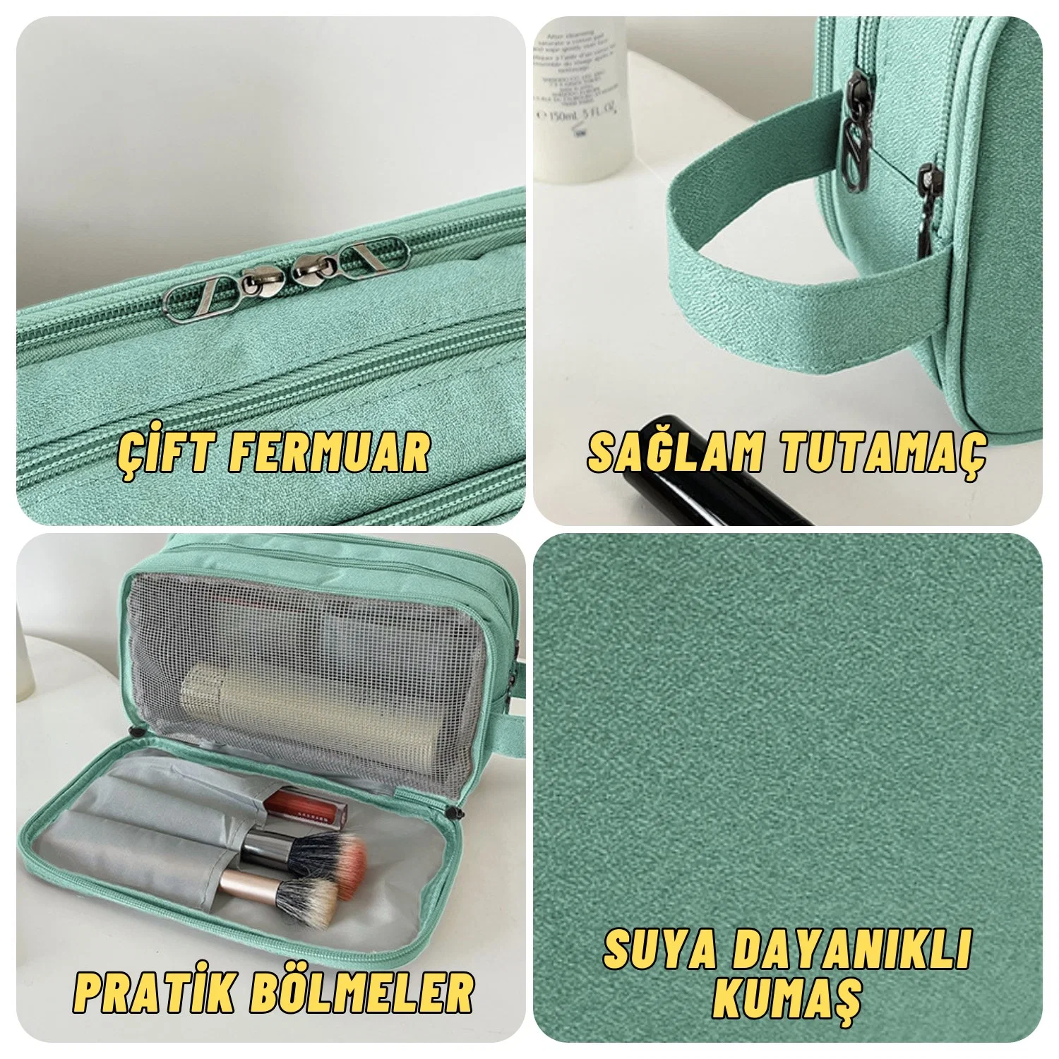Çok Bölmeli Traş, Makyaj ve Kozmetik Malzemeleri Taşıma ve Saklama Organizer Çantası - görsel 4