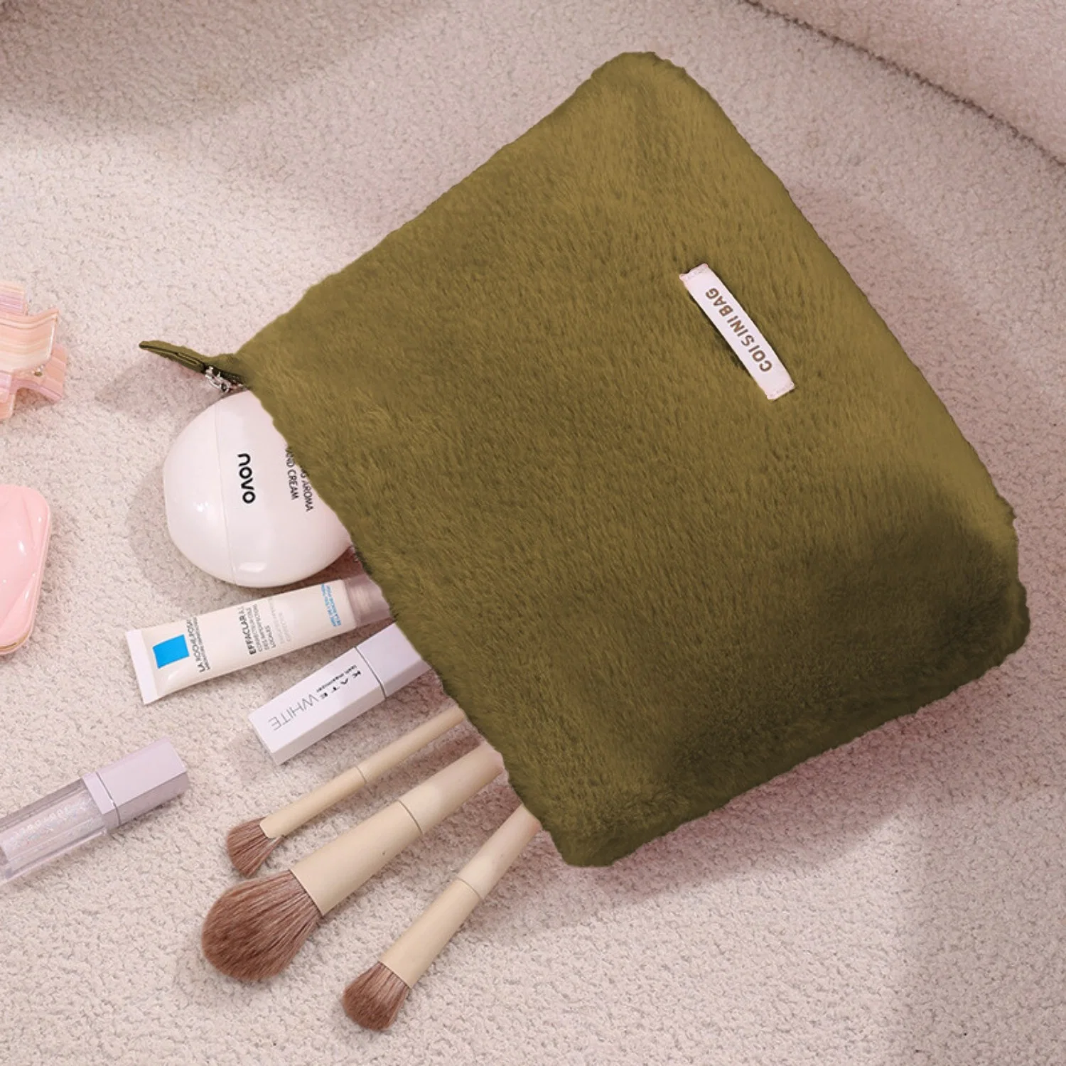 Peluş Makyaj ve Kozmetik Eşya Taşıma Çantası Geniş Hacimli Çanta Organizer - görsel 3