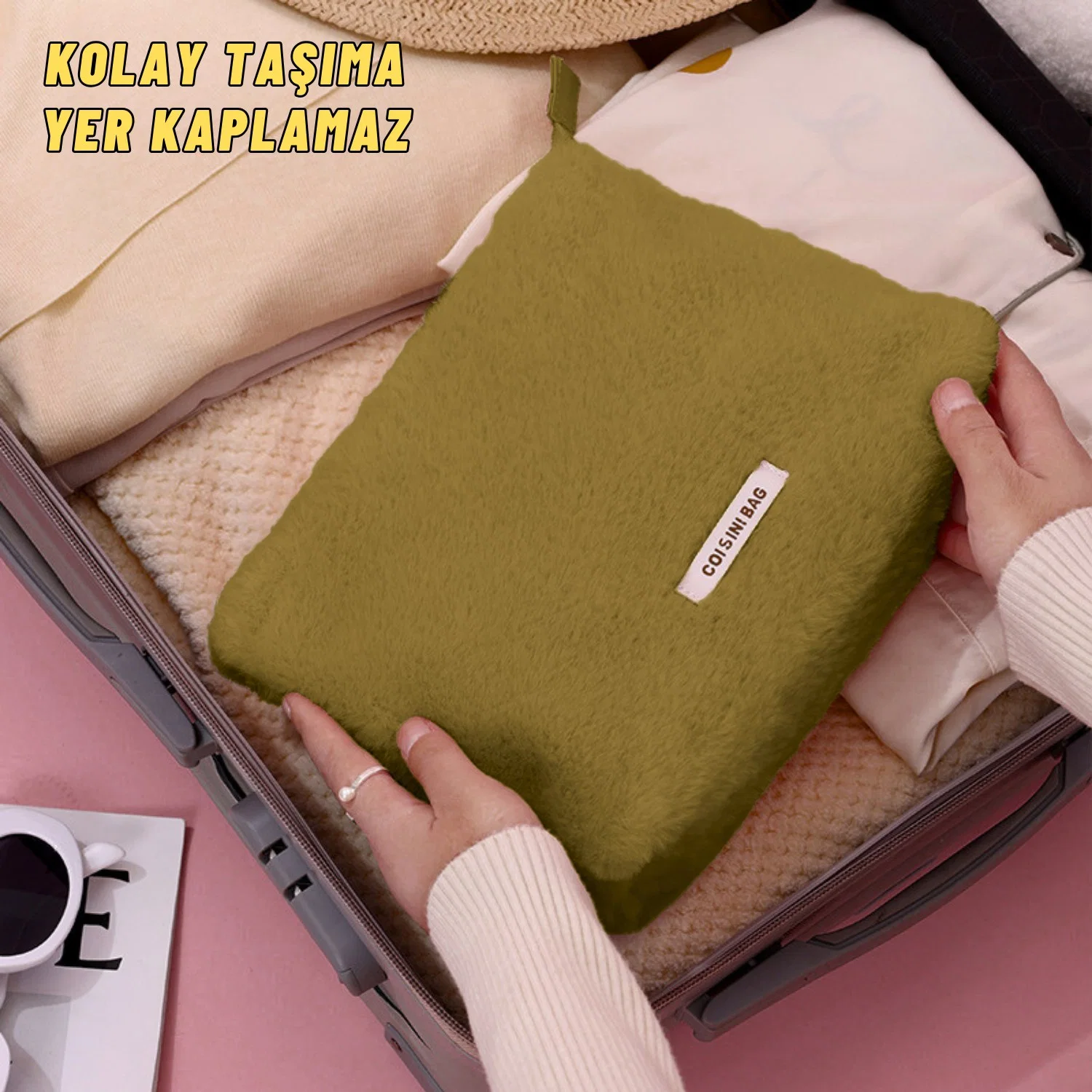 Peluş Makyaj ve Kozmetik Eşya Taşıma Çantası Geniş Hacimli Çanta Organizer - görsel 6