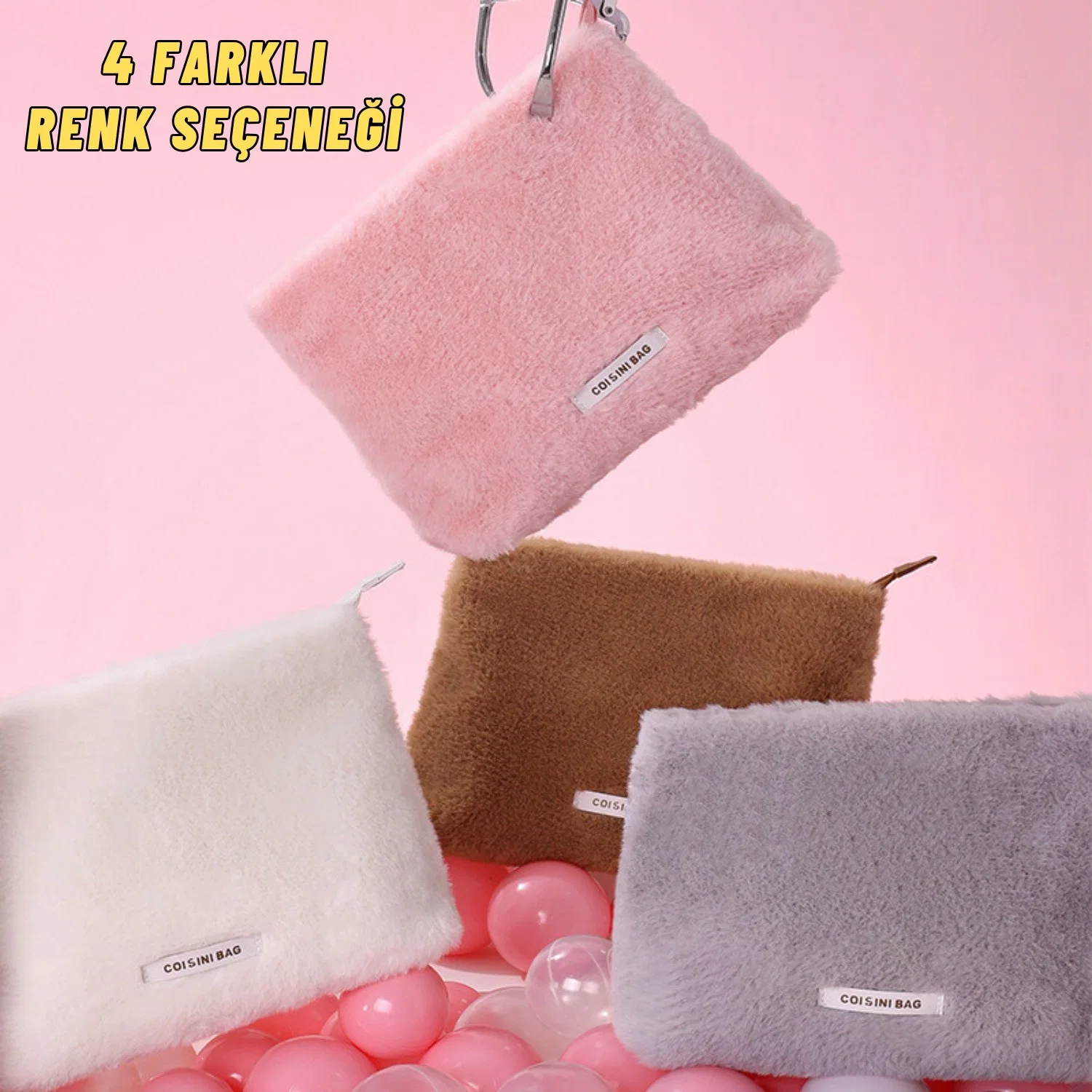 Peluş Makyaj ve Kozmetik Eşya Taşıma Çantası Geniş Hacimli Çanta Organizer - görsel 7