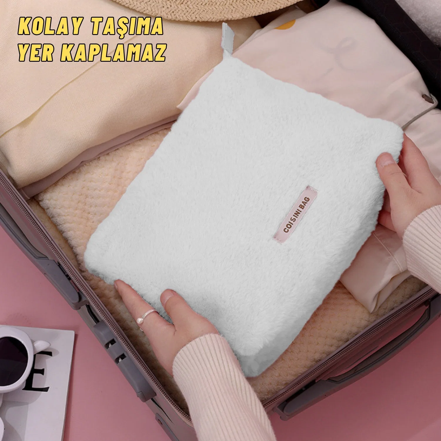 Peluş Makyaj ve Kozmetik Eşya Taşıma Çantası Geniş Hacimli Çanta Organizer - görsel 6