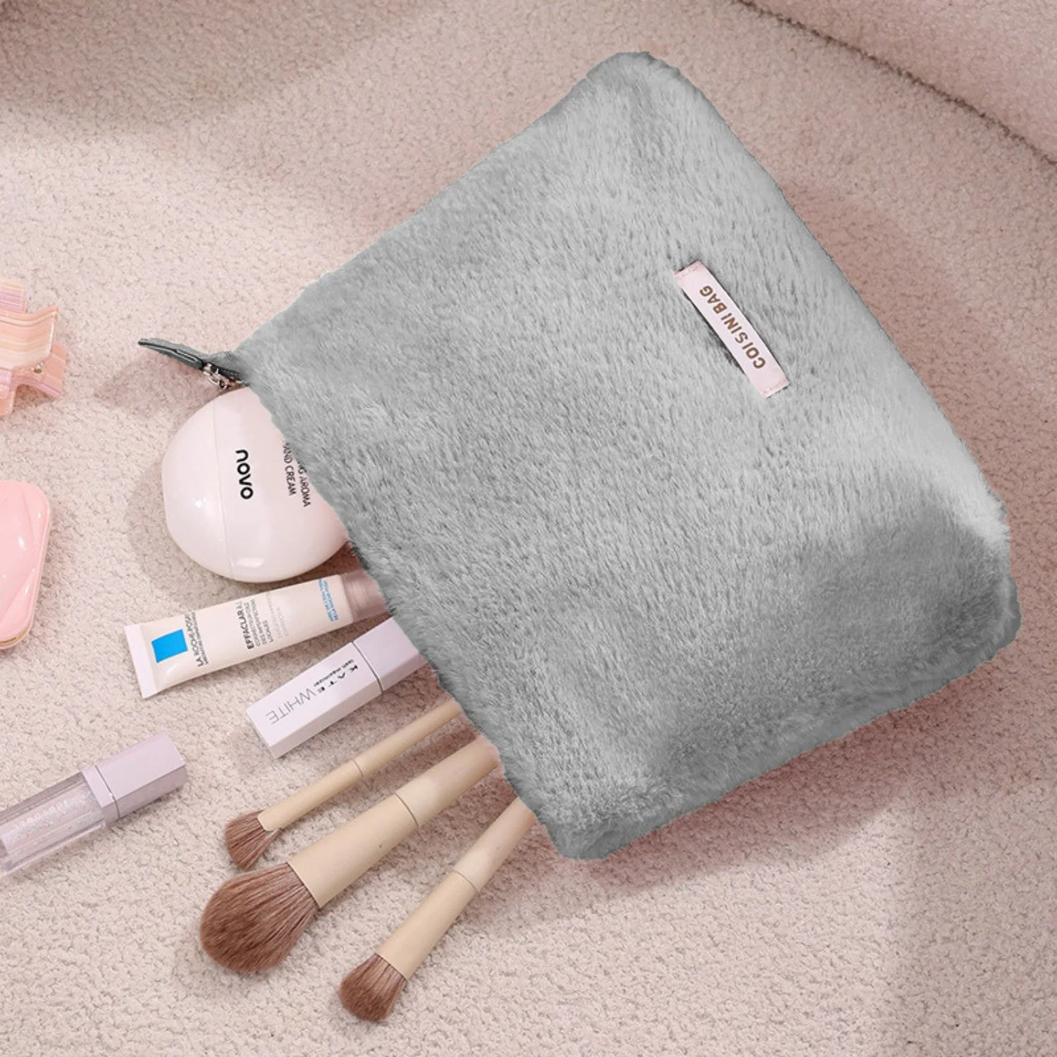 Peluş Makyaj ve Kozmetik Eşya Taşıma Çantası Geniş Hacimli Çanta Organizer - görsel 3