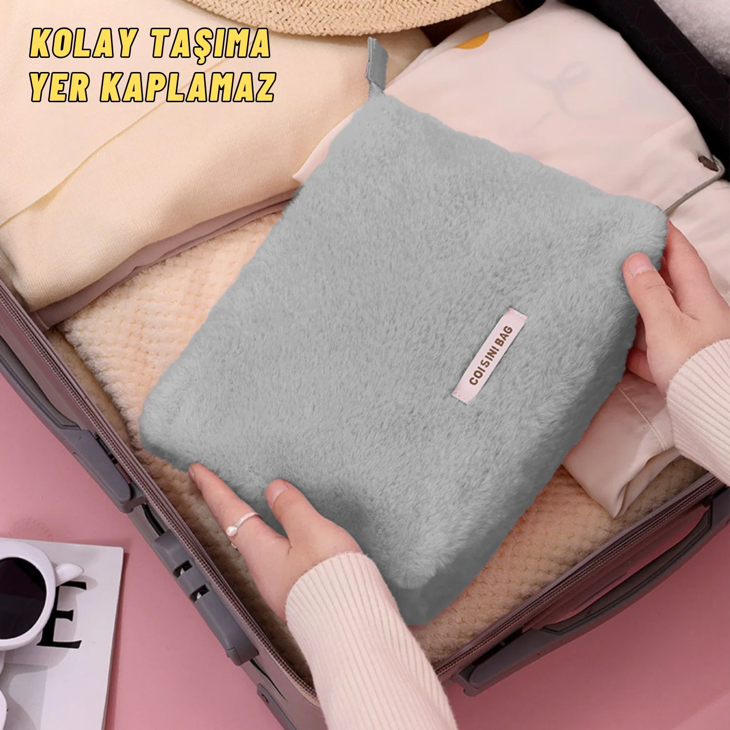 Peluş Makyaj ve Kozmetik Eşya Taşıma Çantası Geniş Hacimli Çanta Organizer - görsel 6