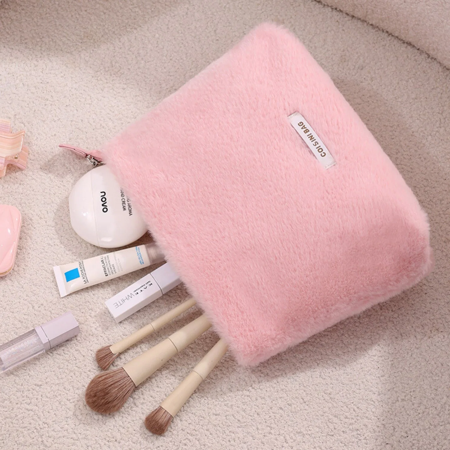 Peluş Makyaj ve Kozmetik Eşya Taşıma Çantası Geniş Hacimli Çanta Organizer - görsel 3