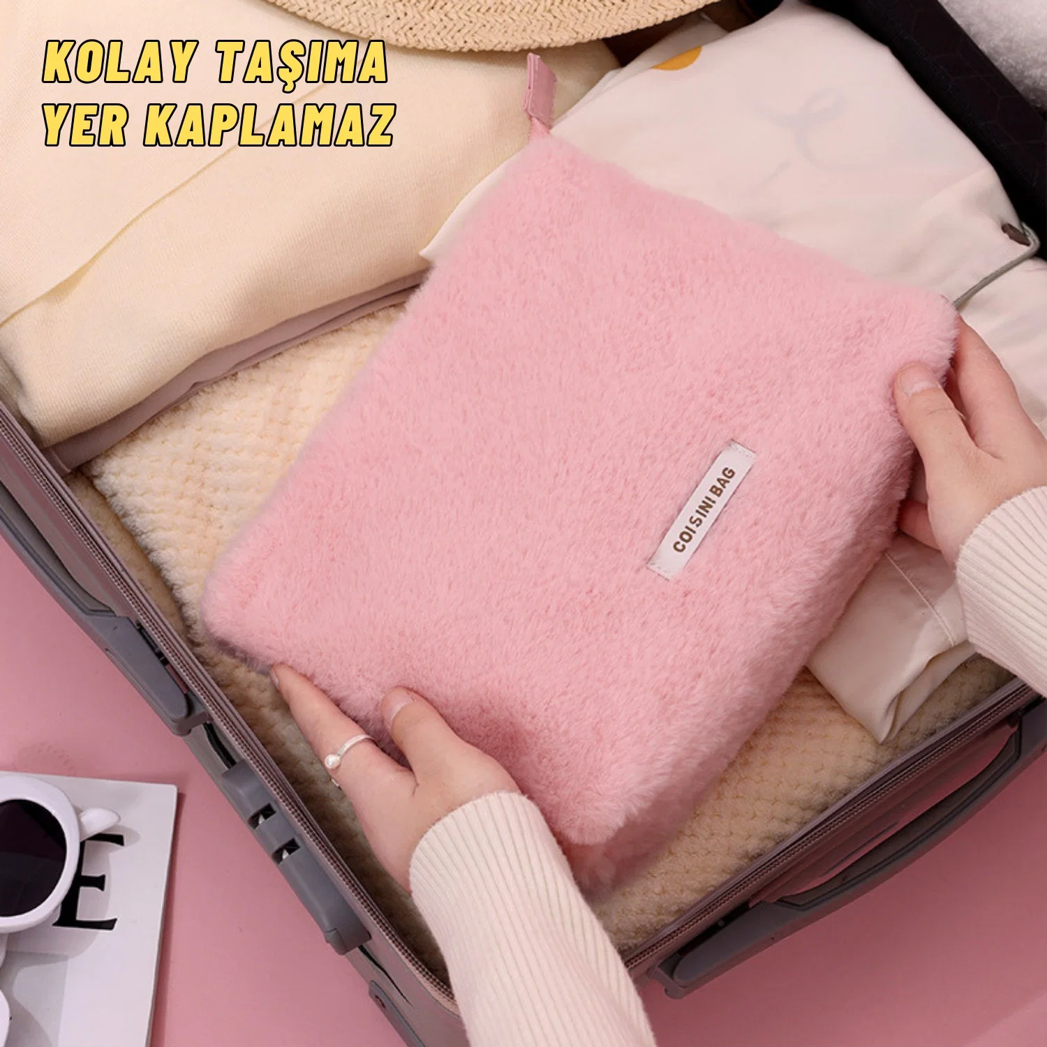 Peluş Makyaj ve Kozmetik Eşya Taşıma Çantası Geniş Hacimli Çanta Organizer - görsel 6