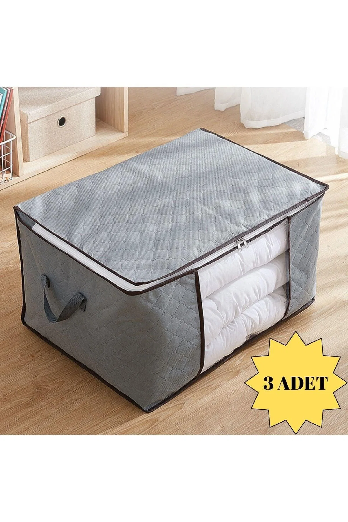 Pencereli Saklama Hurcu 3 AD Yastık Yorgan Kıyafet Hurç Dolap İçi Ve Baza Altı Kullanım 60X42X36 CM