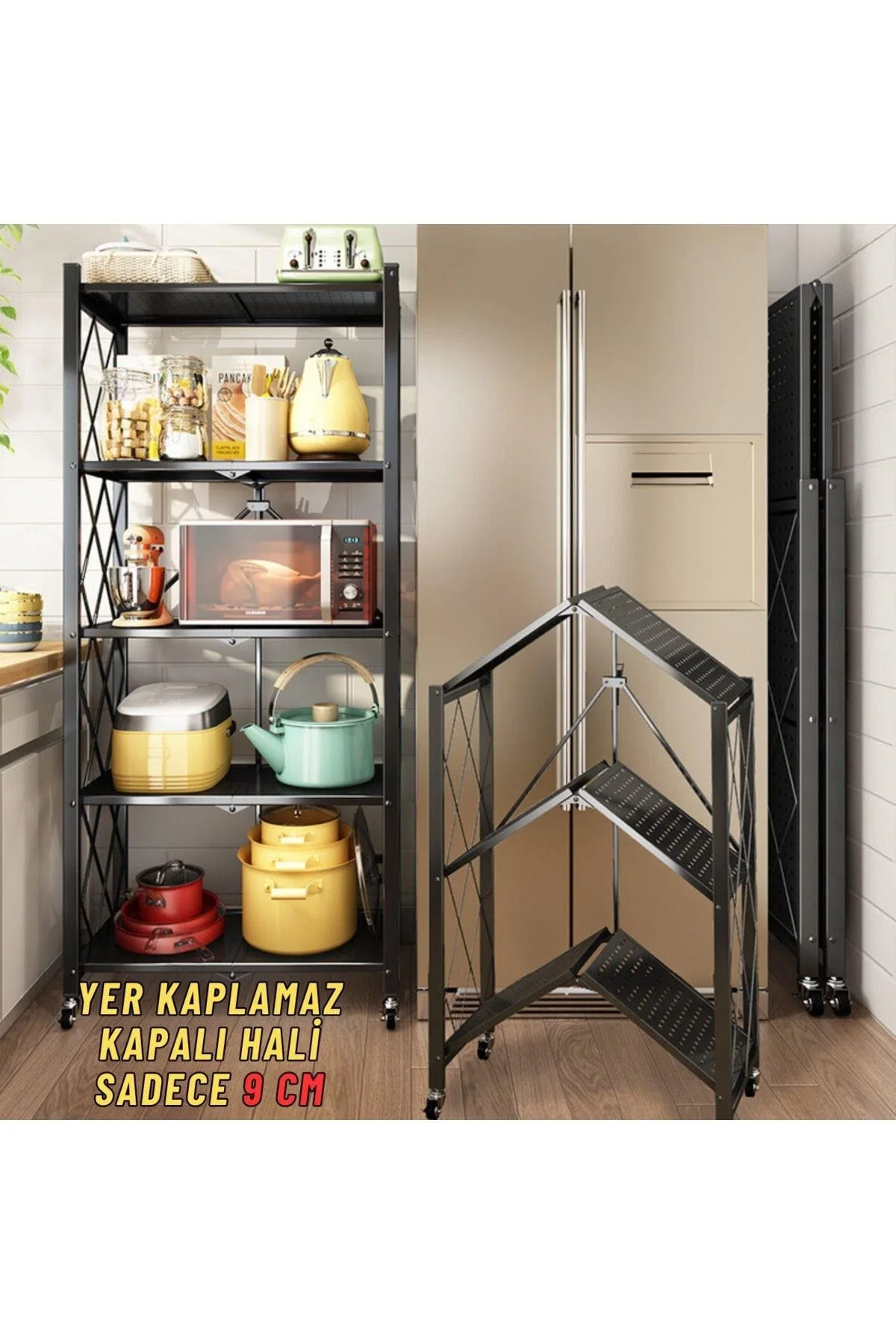 Katlanabilir Depo Rafı Mutfak Kiler Çiçeklik Tekerlekli Depolama Ve Düzenleme Rafı 161x71x34 cm - görsel 3