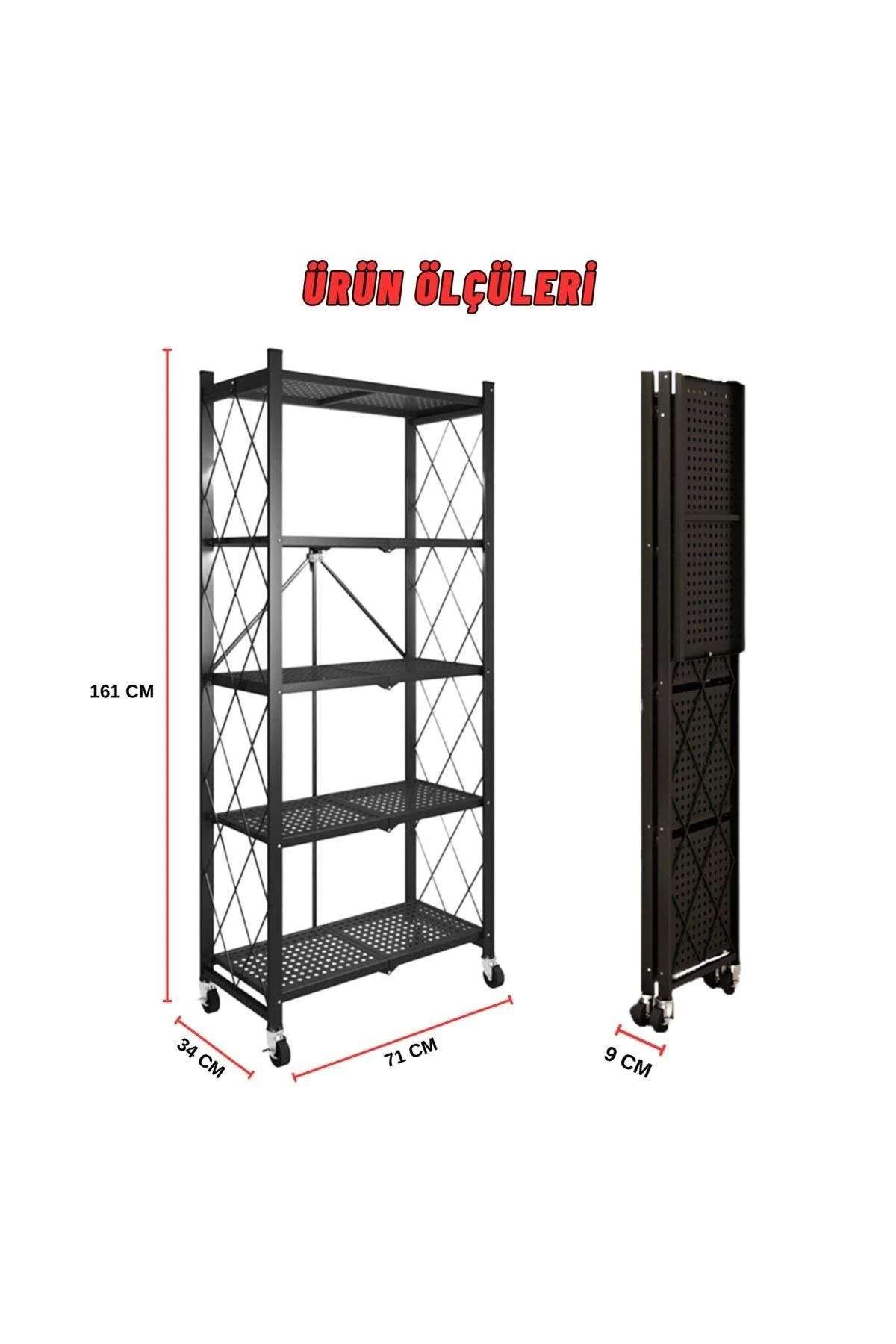 Katlanabilir Depo Rafı Mutfak Kiler Çiçeklik Tekerlekli Depolama Ve Düzenleme Rafı 161x71x34 cm - görsel 4