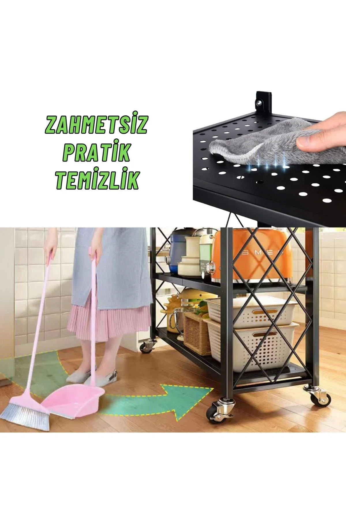 Katlanabilir Depo Rafı Mutfak Kiler Çiçeklik Tekerlekli Depolama Ve Düzenleme Rafı 161x71x34 cm - görsel 5