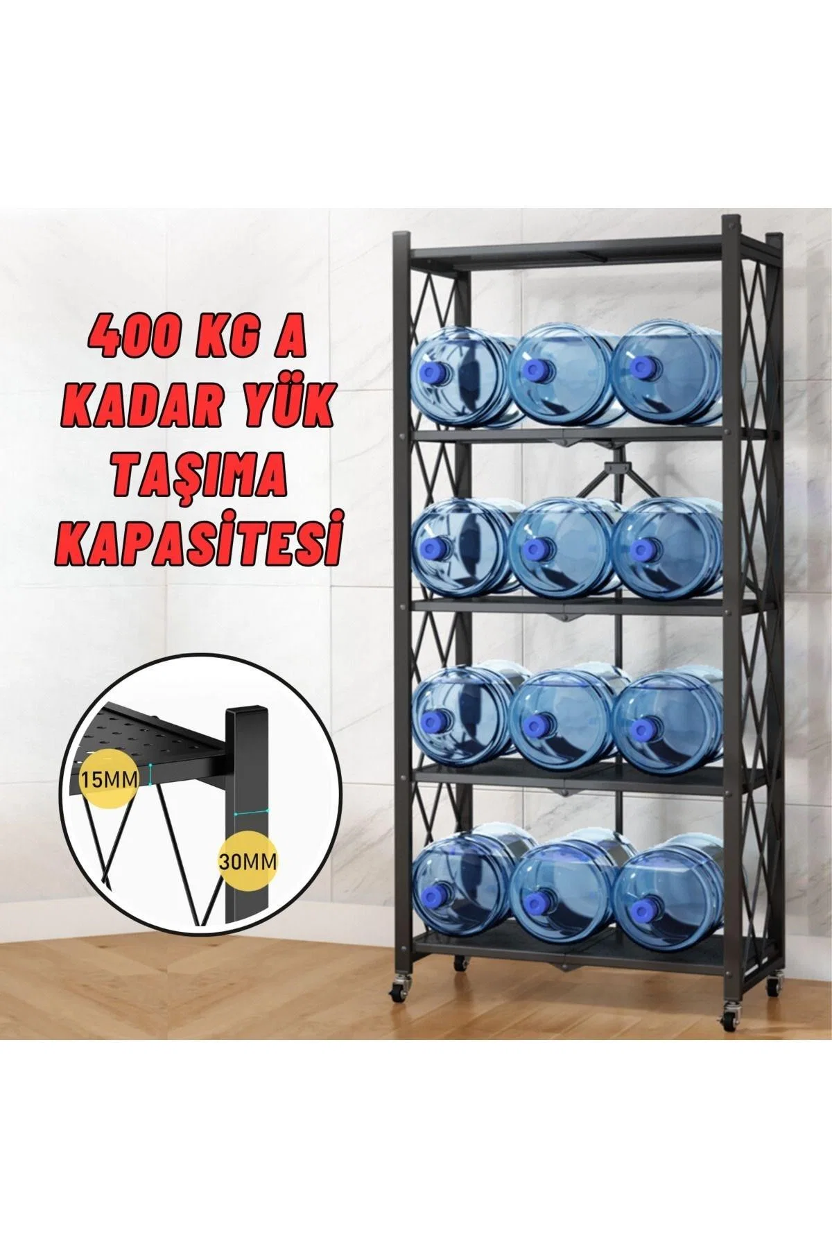 Katlanabilir Depo Rafı Mutfak Kiler Çiçeklik Tekerlekli Depolama Ve Düzenleme Rafı 161x71x34 cm - görsel 6