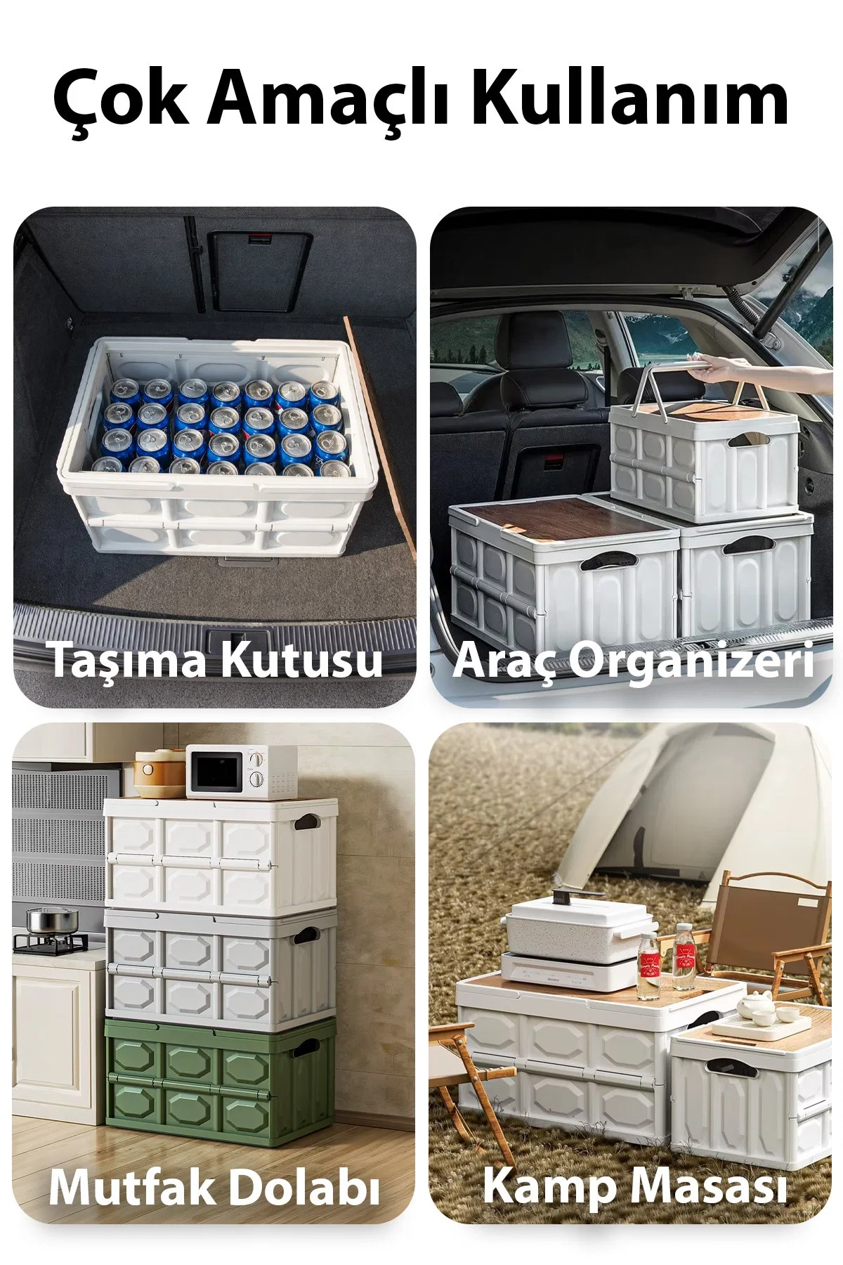 Katlanabilir Bagaj Düzenleyici Ahşap Kapaklı Taşıma Kutusu Çok Amaçlı Piknik Kamp Masa ve Organizer - görsel 2