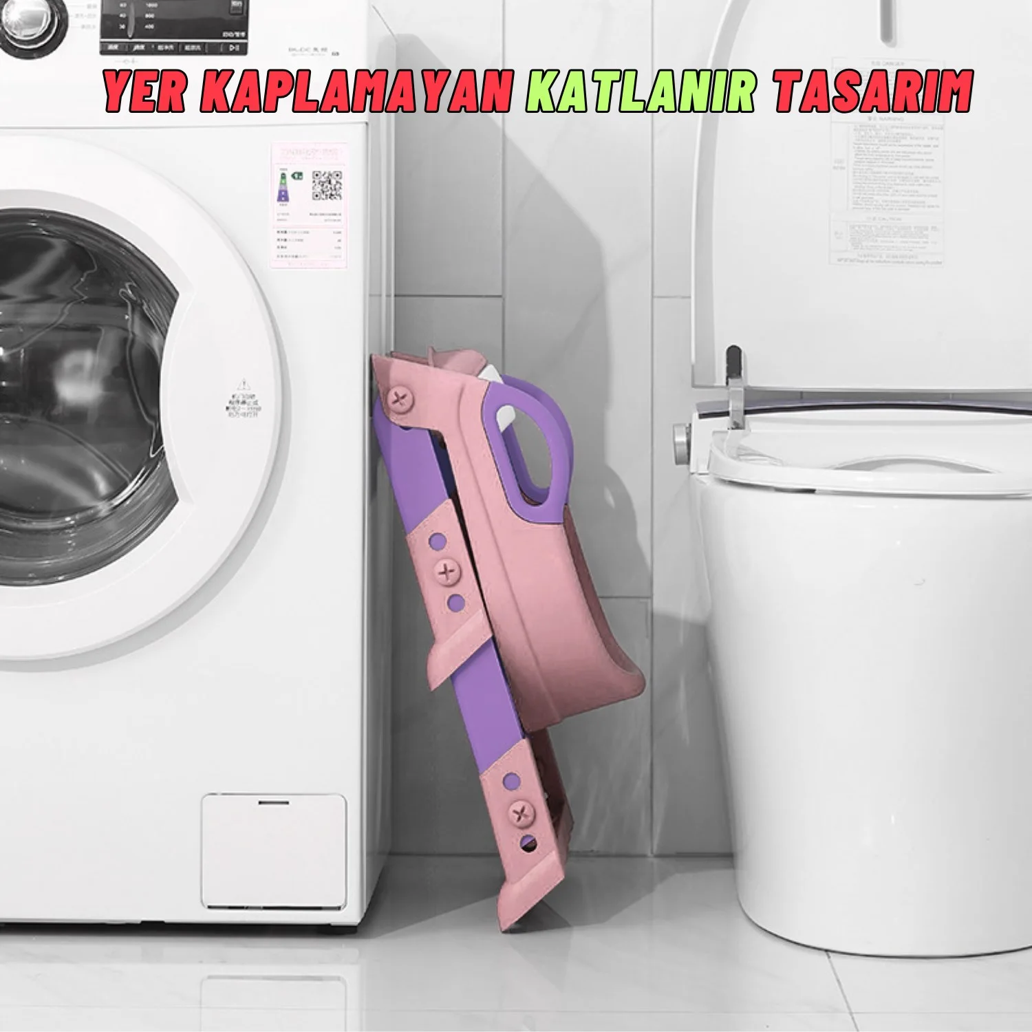 Çocuk Merdivenli Klozet Adaptörü Yükseklik Ayarlı Pratik Tuvalet Eğitici Klozet Oturak Pembe - görsel 4