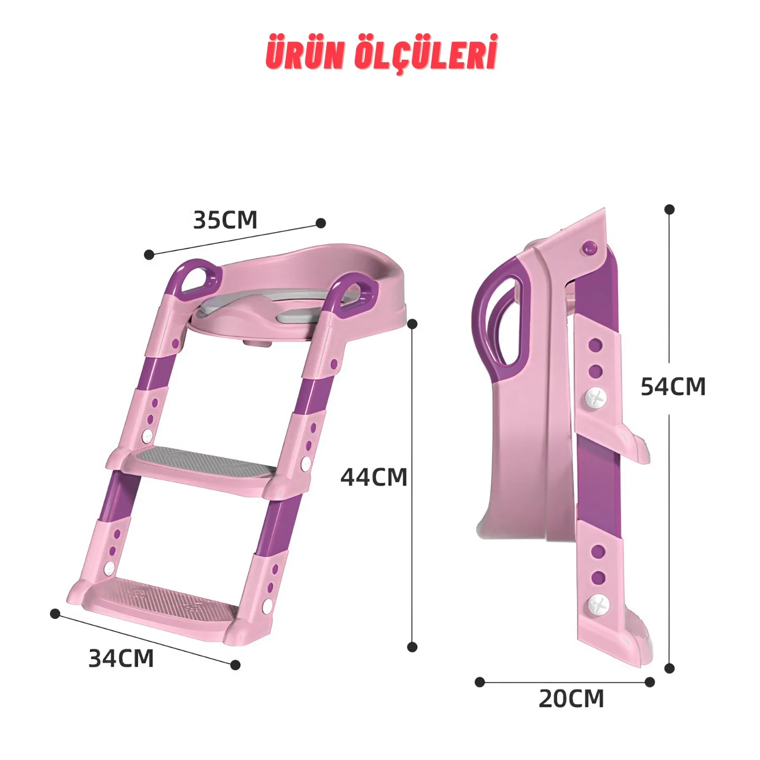 Çocuk Merdivenli Klozet Adaptörü Yükseklik Ayarlı Pratik Tuvalet Eğitici Klozet Oturak Pembe - görsel 5
