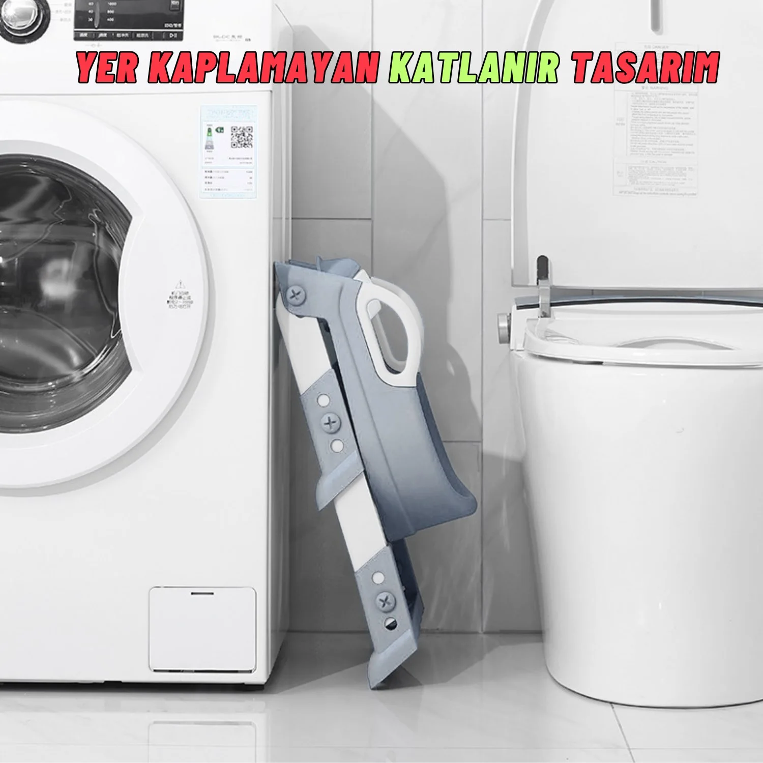 Çocuk Merdivenli Klozet Adaptörü Yükseklik Ayarlı Pratik Tuvalet Eğitici Klozet Oturak Gri - görsel 4