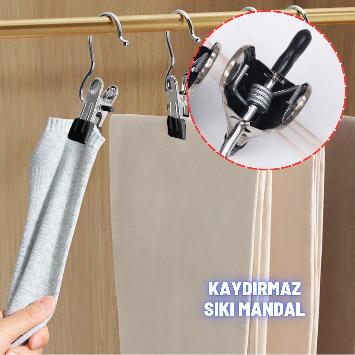 Etek Pantolon Eşarp Askısı Hareketli Mandal Paslanmaz Metal Mağaza ve Ev Tipi Elbise Askısı 10 Adet - görsel 2