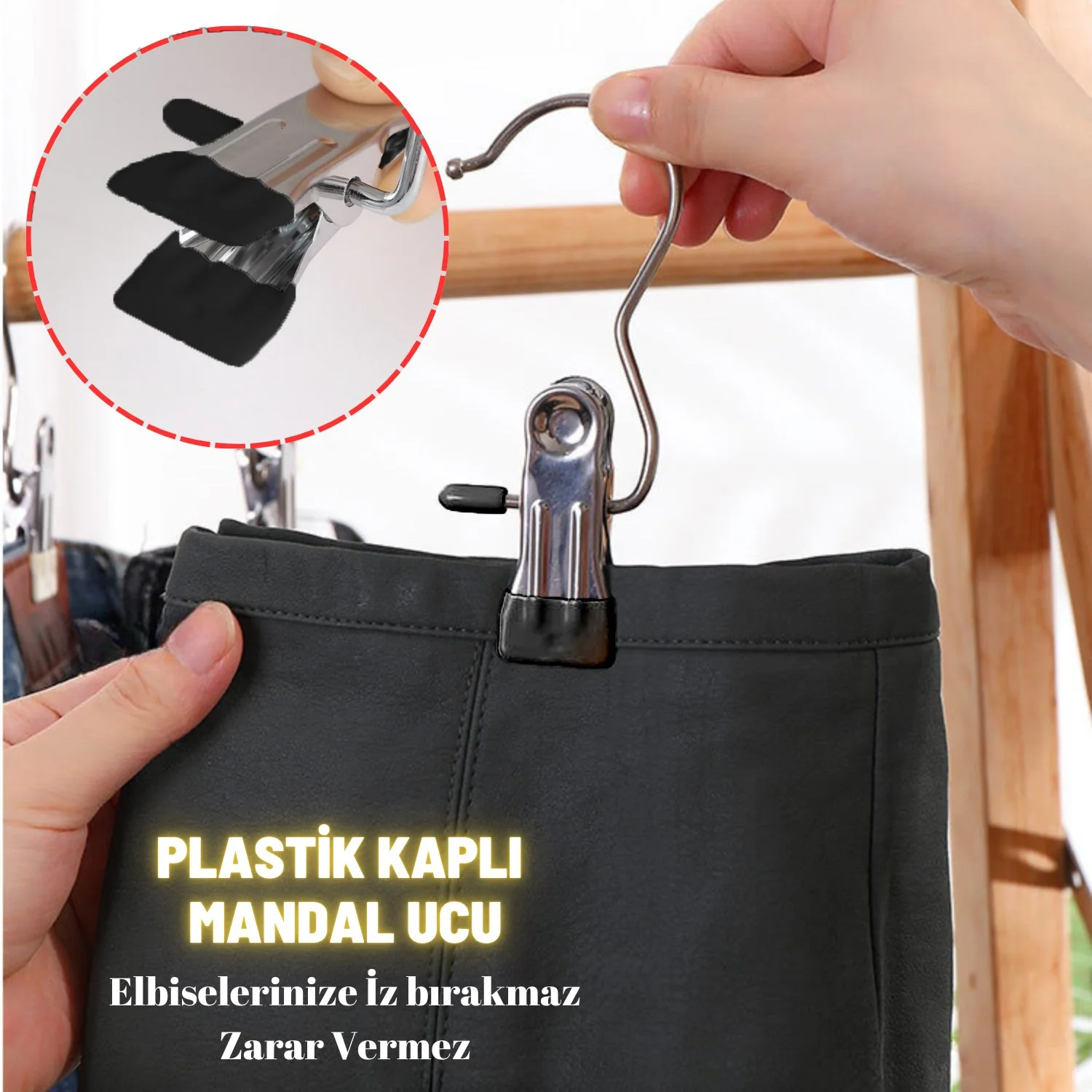 Etek Pantolon Eşarp Askısı Hareketli Mandal Paslanmaz Metal Mağaza ve Ev Tipi Elbise Askısı 10 Adet - görsel 3