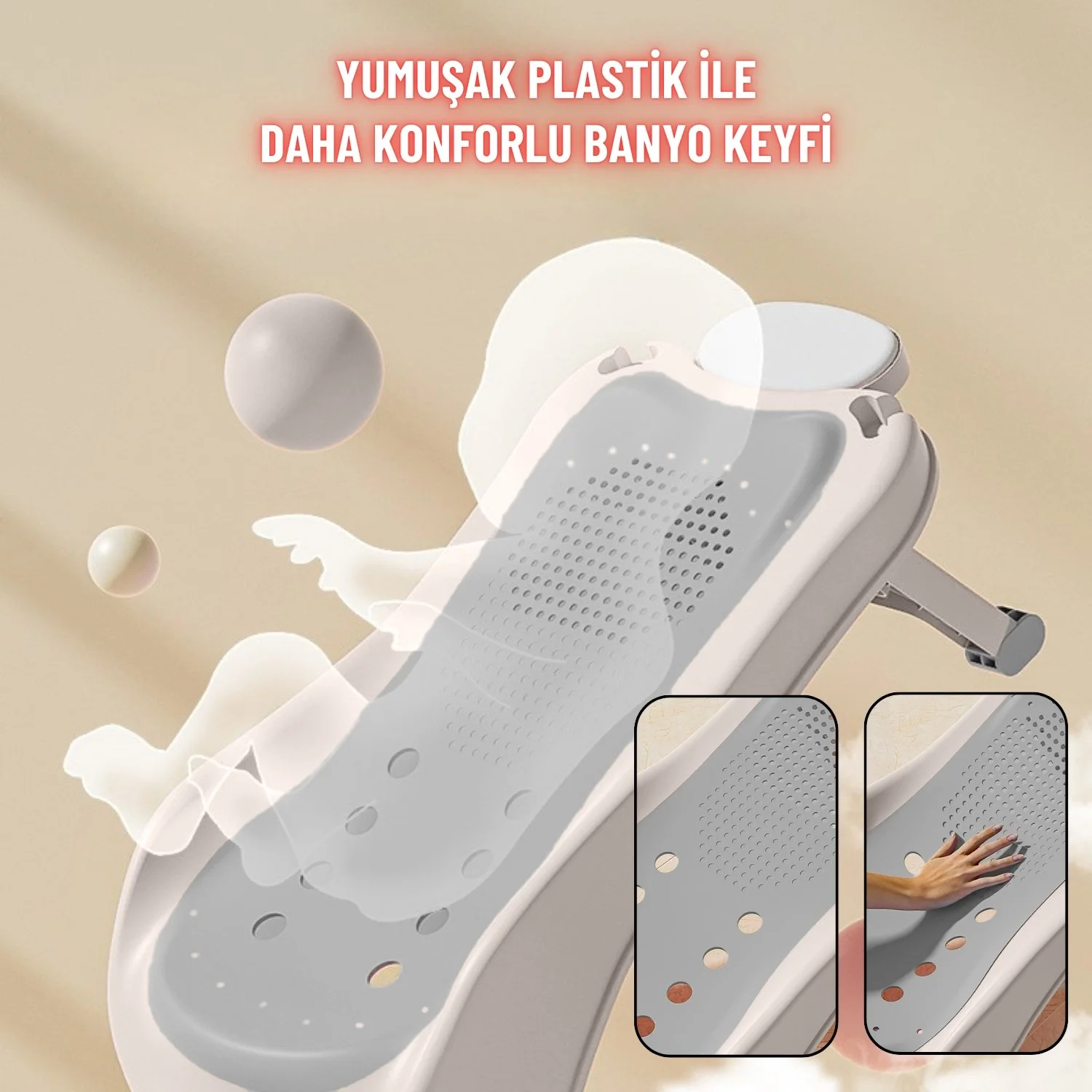 Bebek Banyo Yatağı ve Oturak Yeni Doğan Uyumlu Katlanır Küvet Aparatı Alt Değiştirme ve Mama Sehpası - görsel 2