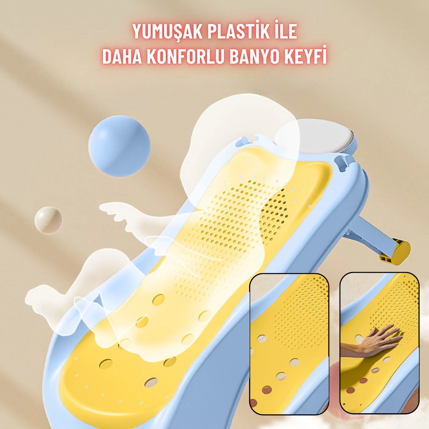 Bebek Banyo Yatağı ve Oturak Yeni Doğan Uyumlu Katlanır Küvet Aparatı Alt Değiştirme ve Mama Sehpası - görsel 2