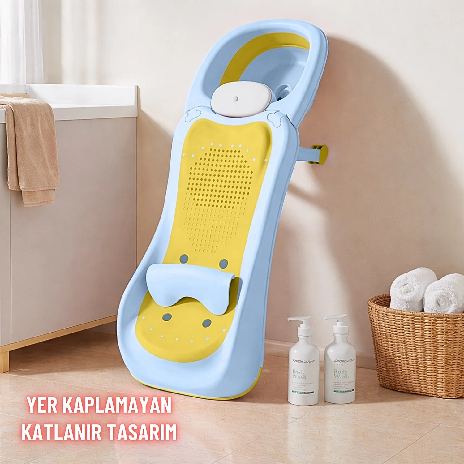 Bebek Banyo Yatağı ve Oturak Yeni Doğan Uyumlu Katlanır Küvet Aparatı Alt Değiştirme ve Mama Sehpası - görsel 5