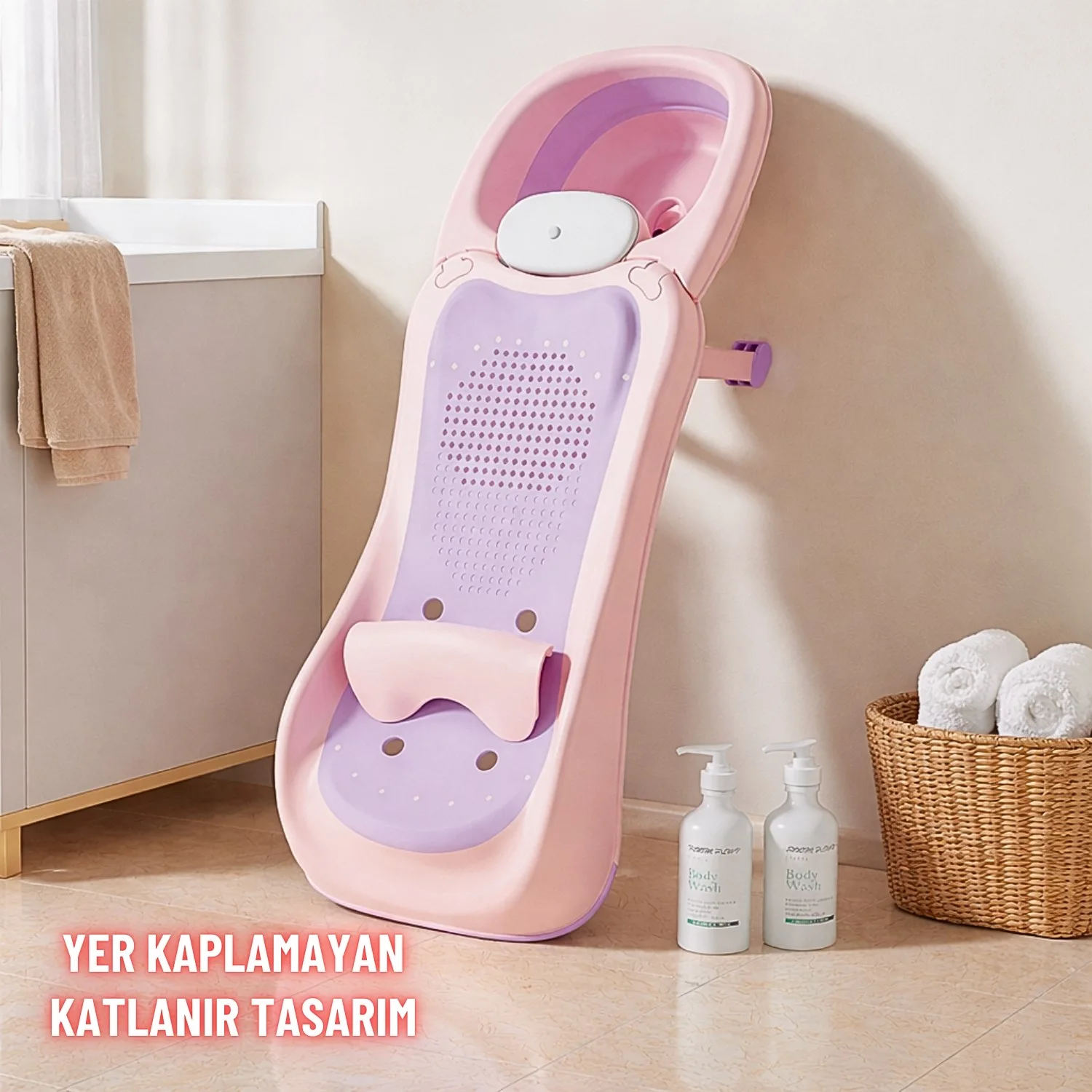 Bebek Banyo Yatağı ve Oturak Yeni Doğan Uyumlu Katlanır Küvet Aparatı Alt Değiştirme ve Mama Sehpası - görsel 5