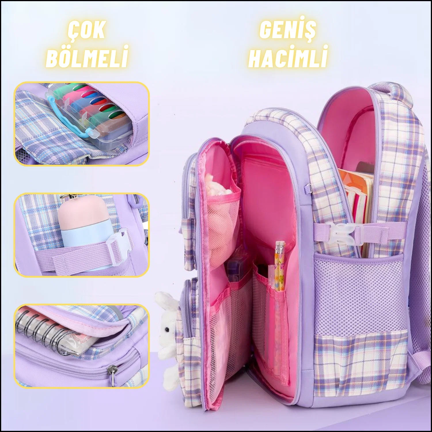 Çocuk Okul Sırt Çantası Ergonomik Özel Tasarım Çok Bölmeli Yeni Nesil Okul Çantası - görsel 5