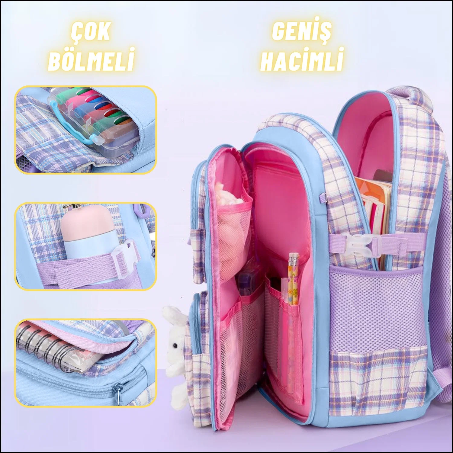 Çocuk Okul Sırt Çantası Ergonomik Özel Tasarım Çok Bölmeli Yeni Nesil Okul Çantası - görsel 5