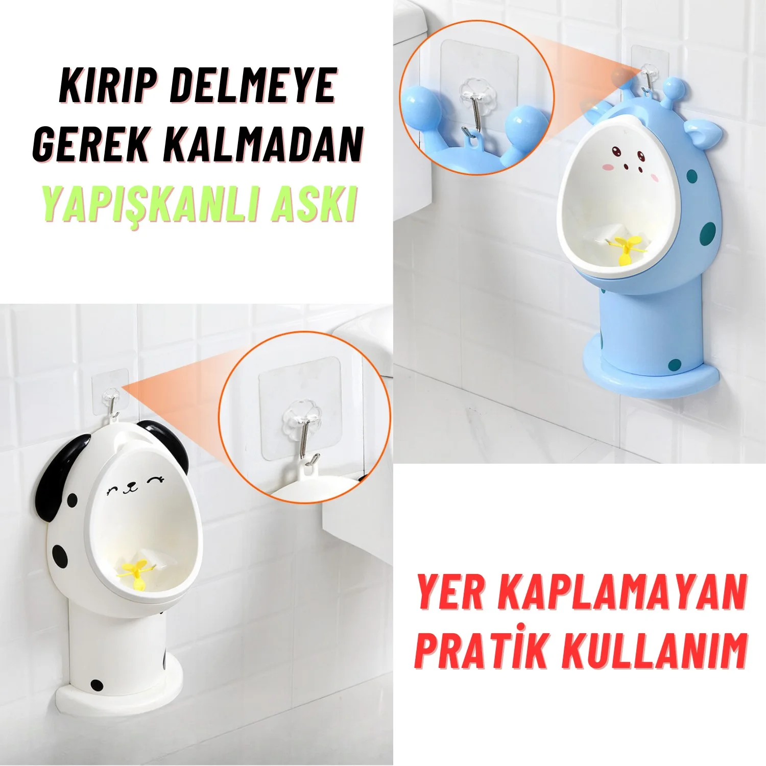 Erkek Çocuk 1-6 Yaş Tuvalet Eğitimi Eğlenceli Duvar Askılı Pisuvar Mavi - görsel 6