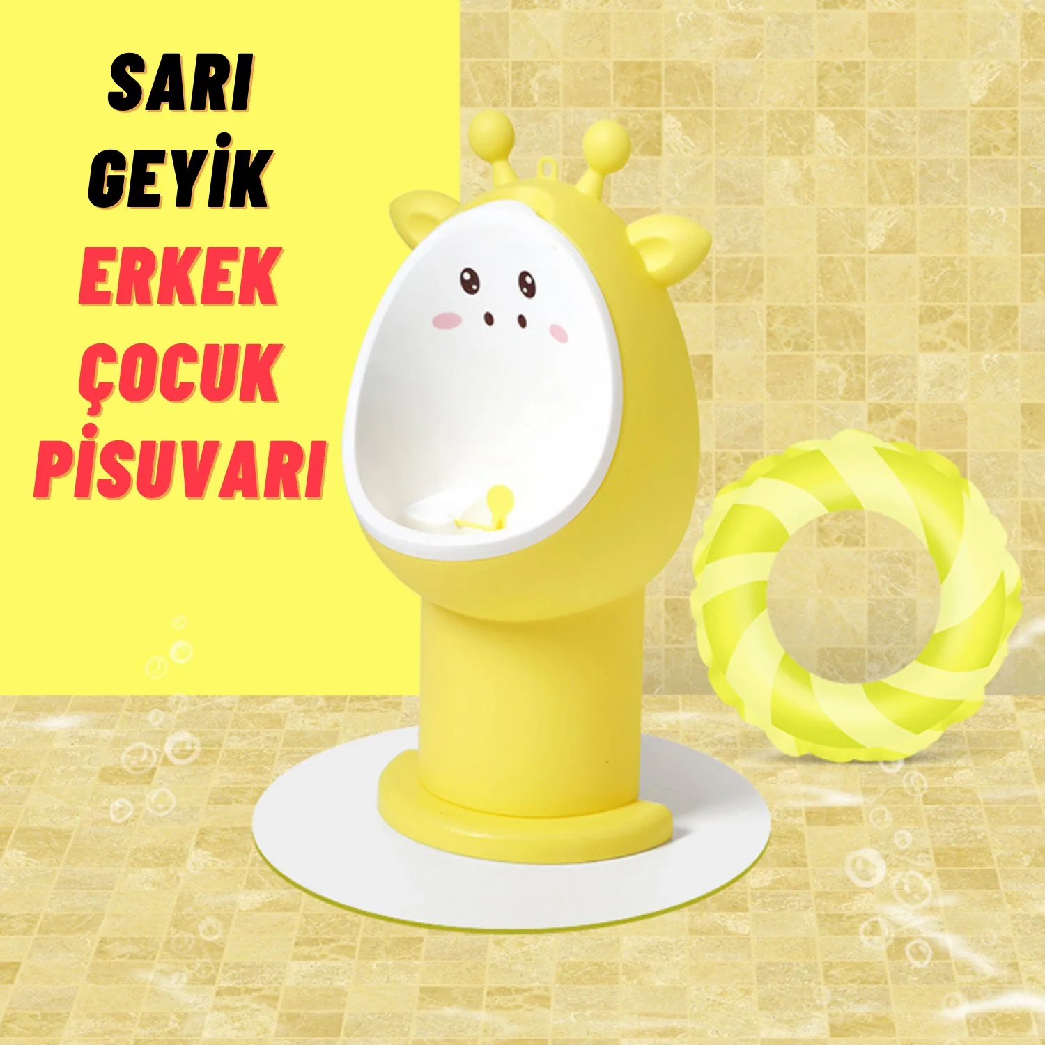 Erkek Çocuk 1-6 Yaş Tuvalet Eğitimi Eğlenceli Duvar Askılı Pisuvar Sarı