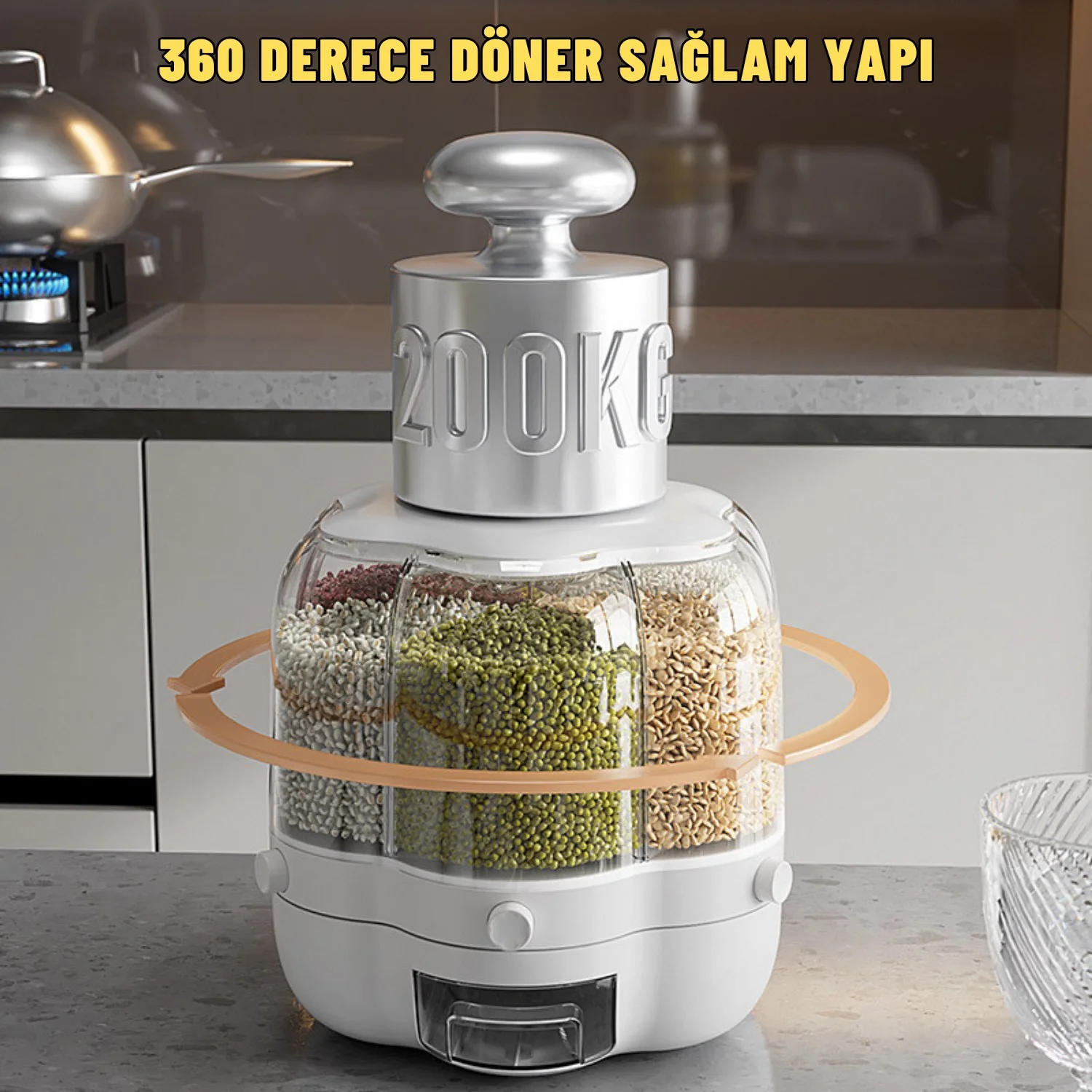Kuru Gıda Bakliyat Saklama Kabı 6 Bölmeli Dönebilen Kuru Gıda Organizeri - görsel 2
