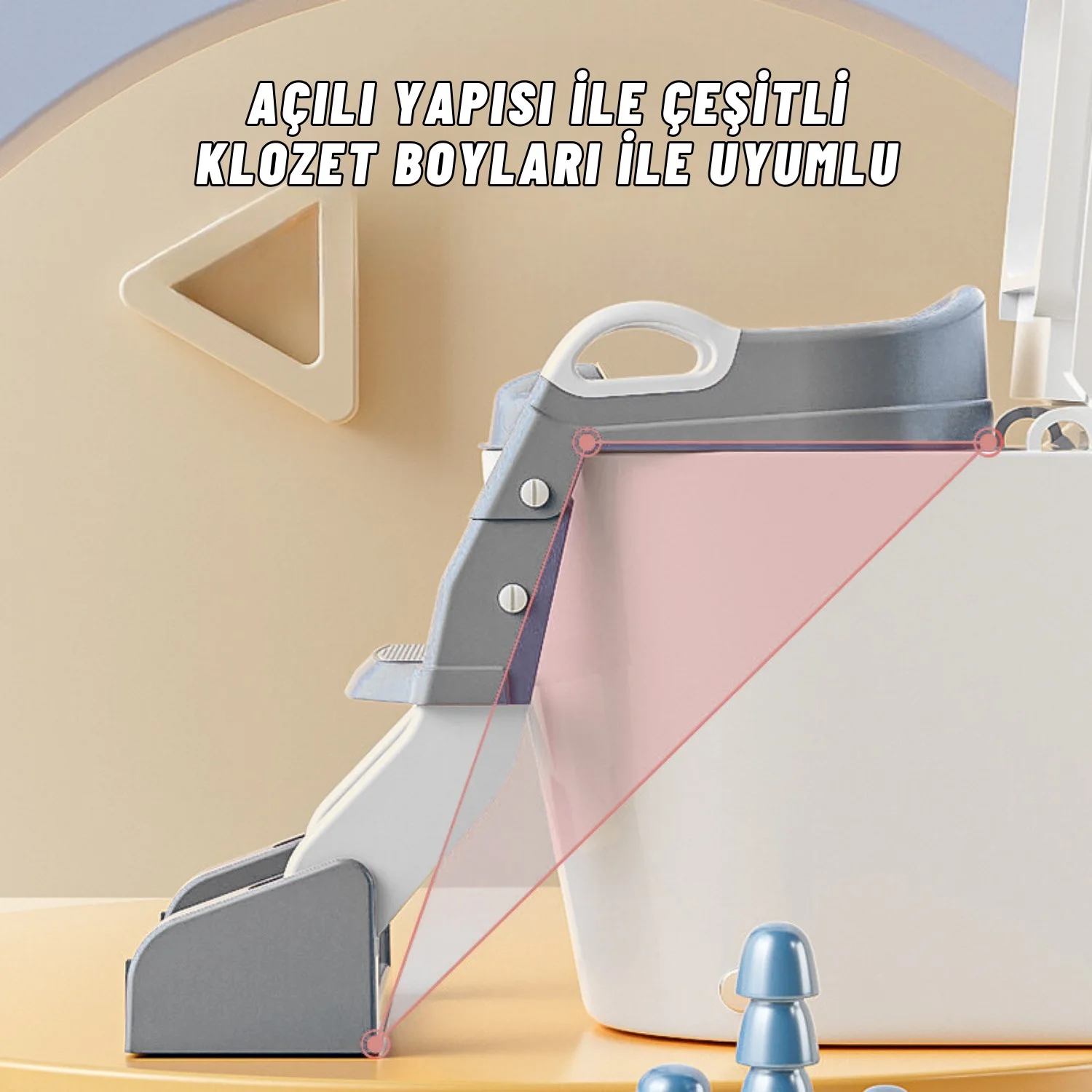 Çocuk Tuvalet Eğitimi Katlanır Klozet Adaptörü Ve Lazımlık Merdivenli Tuvalet Eğitici GRİ - görsel 8