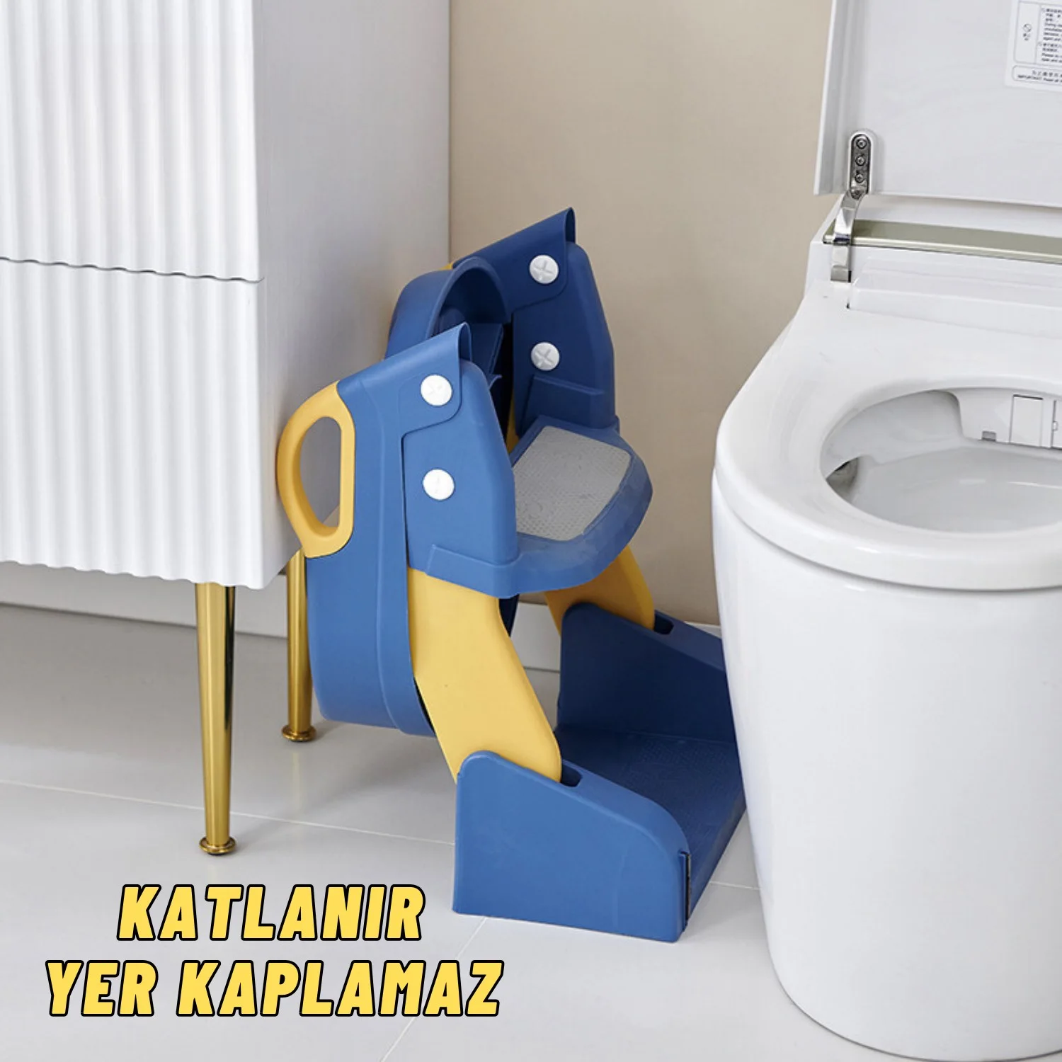 Çocuk Tuvalet Eğitimi Katlanır Klozet Adaptörü Ve Lazımlık Merdivenli Tuvalet Eğitici MAVİ - görsel 5