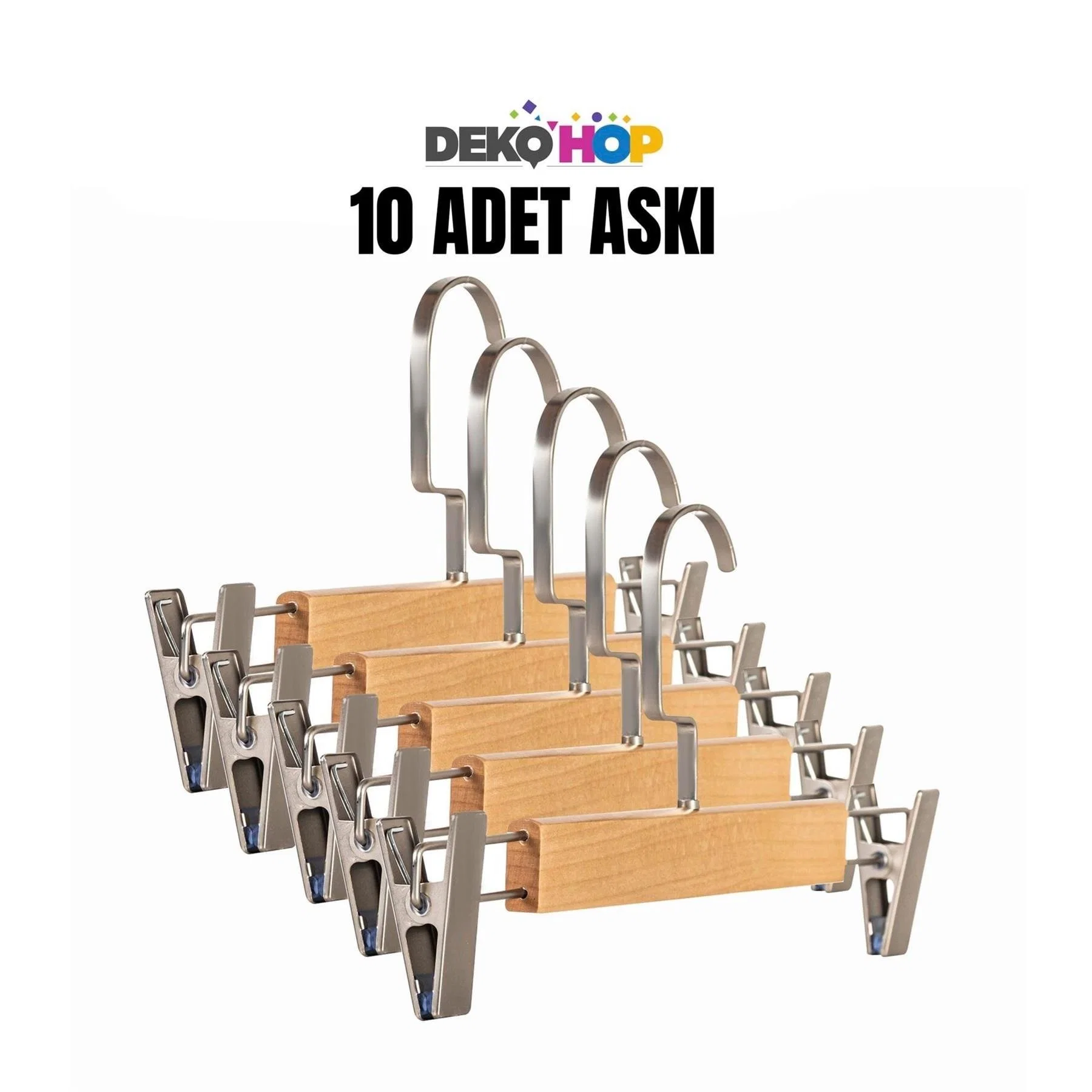Elbise Pantolon Etek Askısı Ahşap Mandallı Askılık 1. Sınıf Kalite Ahşap Askı VERNİK NATUREL 50 ADET