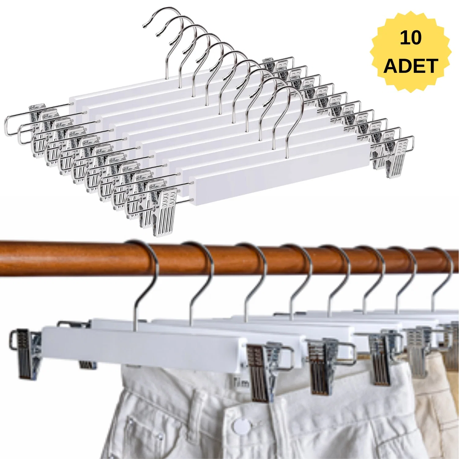 Ahşap Etek Pantolon Askısı Mandallı Lüks Elbise Askılık Vernikli Renk 10/50/100 Adet