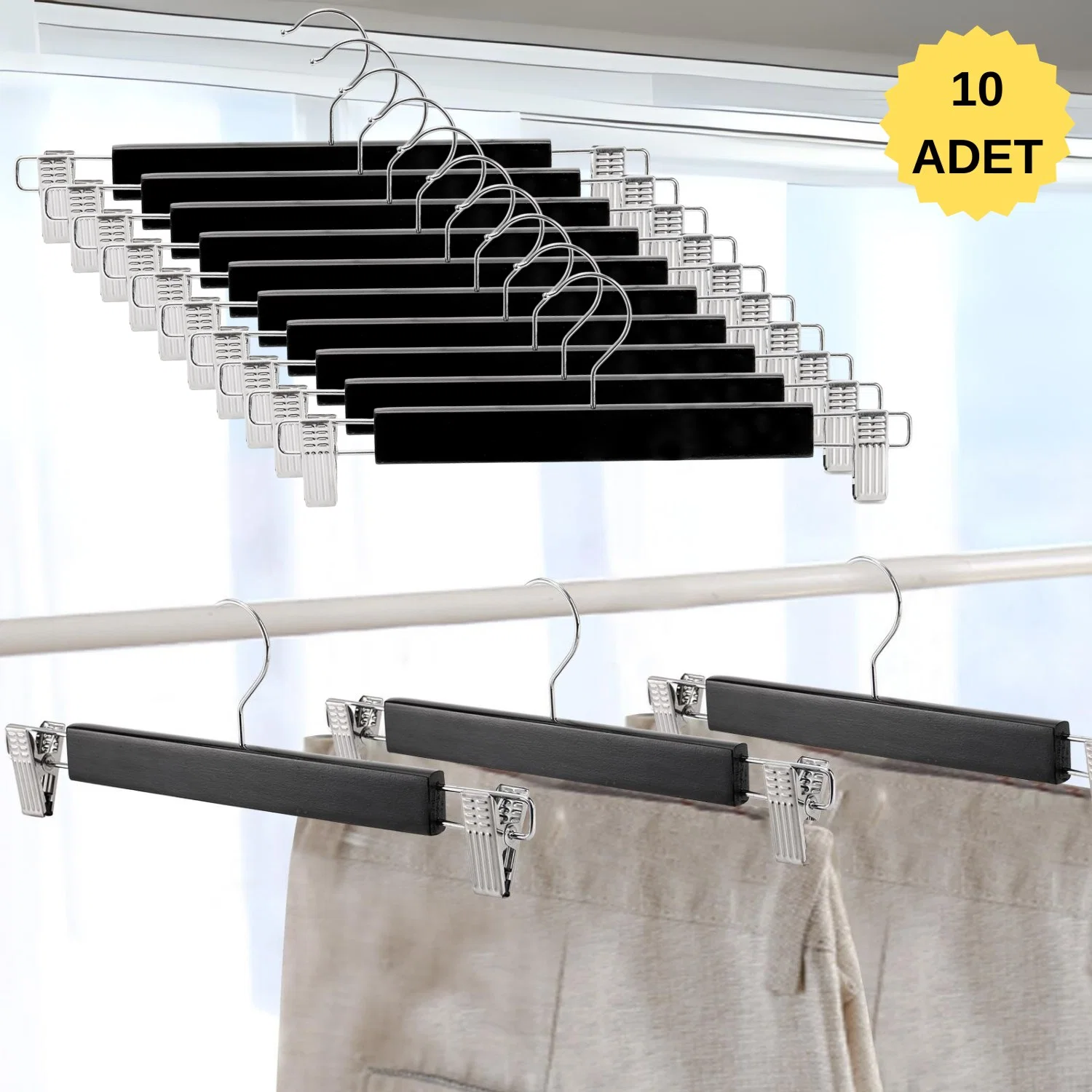 Ahşap Etek Pantolon Askısı Mandallı Lüks Elbise Askılık Vernikli Renk 10/50/100 Adet