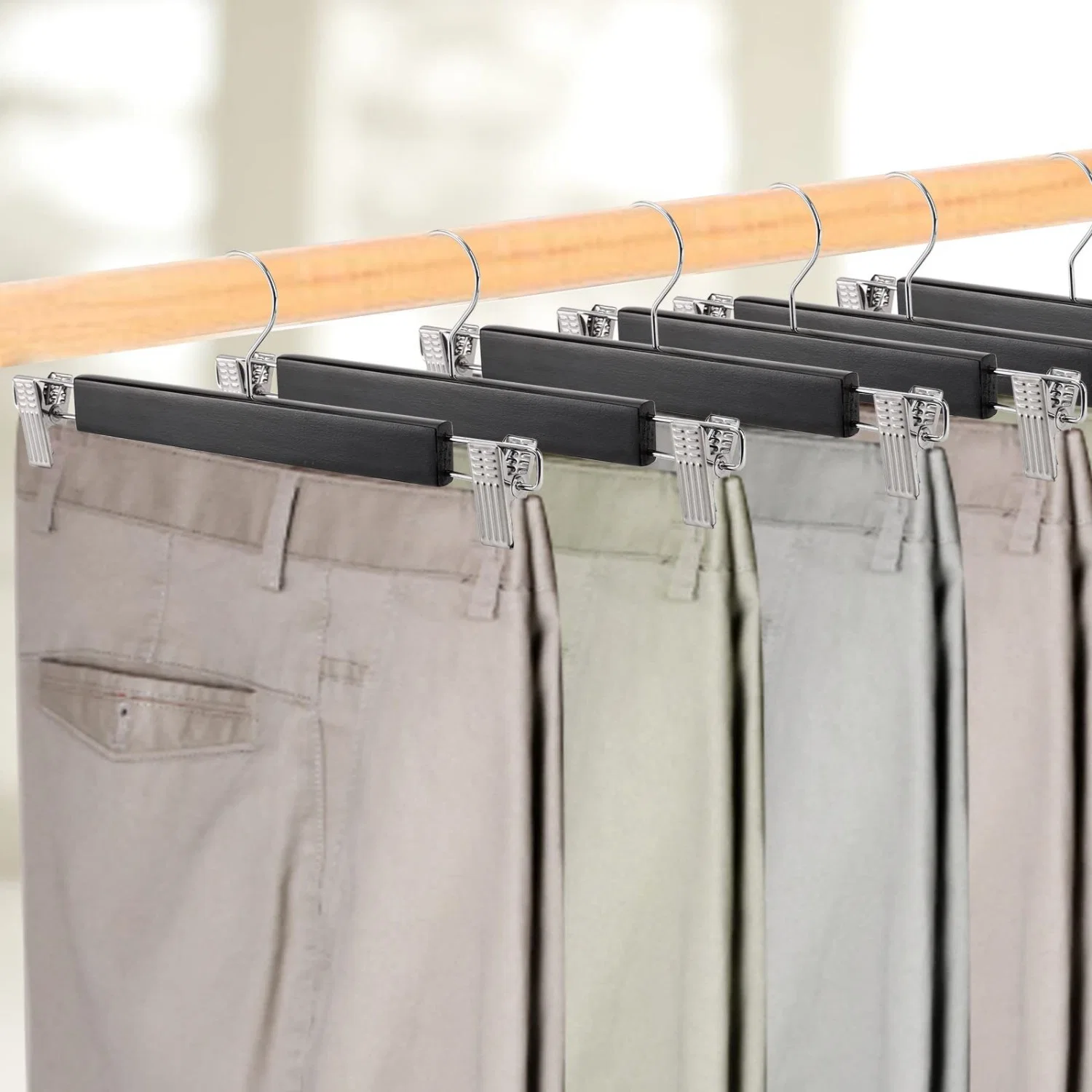 Ahşap Etek Pantolon Askısı Mandallı Lüks Elbise Askılık Vernikli Renk 10/50/100 Adet - görsel 2
