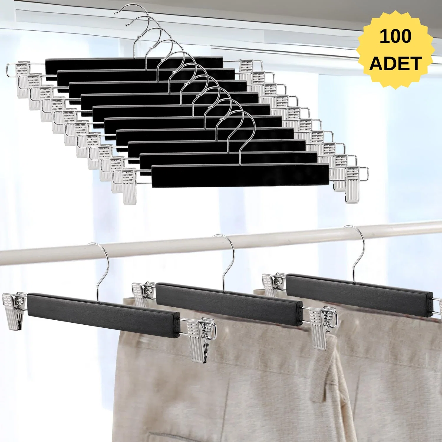 Ahşap Etek Pantolon Askısı Mandallı Lüks Elbise Askılık Vernikli Renk 10/50/100 Adet