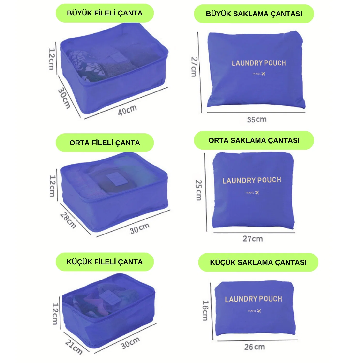 Valiz Seyahat Çanta Düzenleyici 6 Parça Seyahat Bavul Düzenleyici Organizer Set - görsel 2