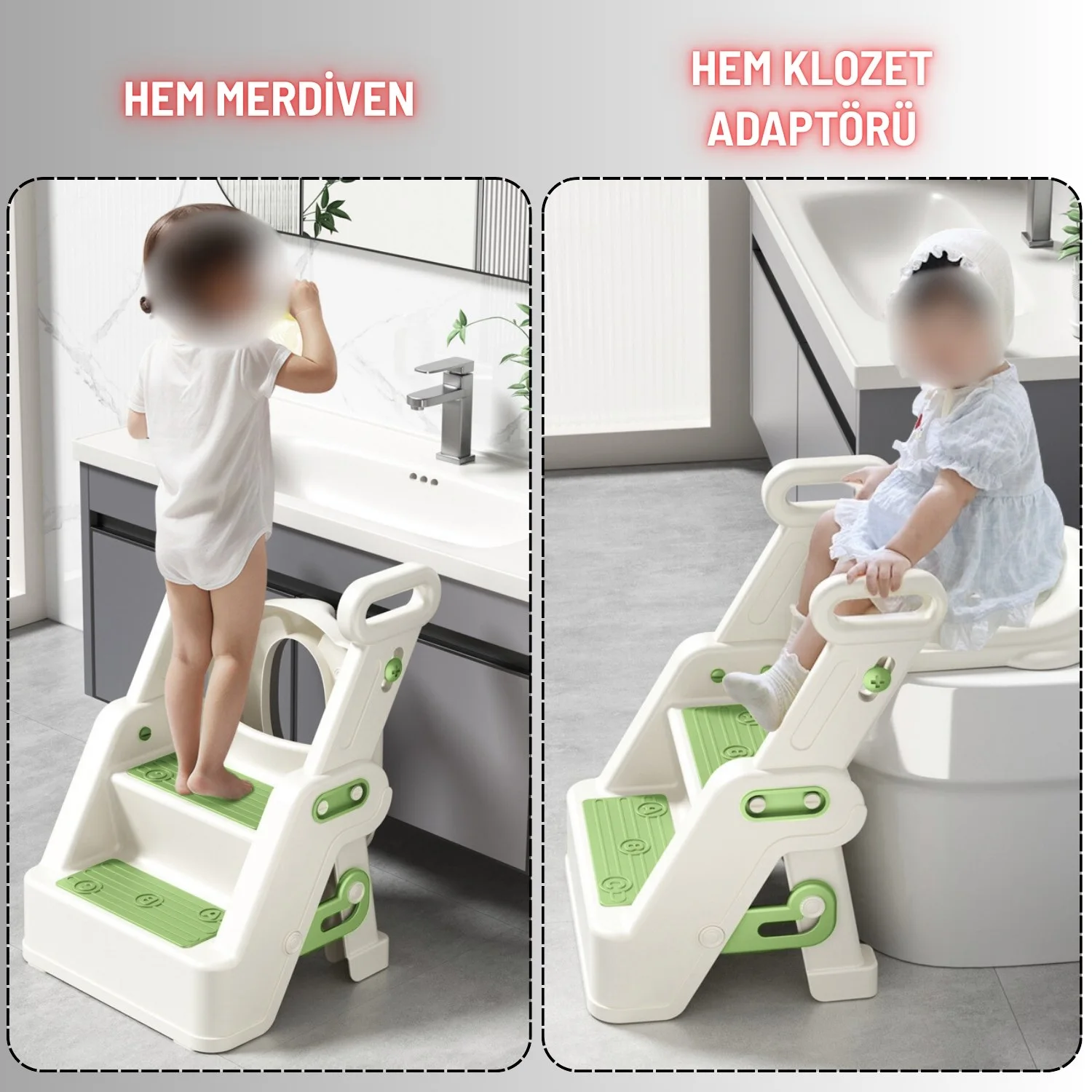 Merdivenli Katlanır Klozet Adaptörü Çocuk Tuvalet Eğitimi  ve Banyo Tuvalet Lavabo Yükseltici - görsel 2