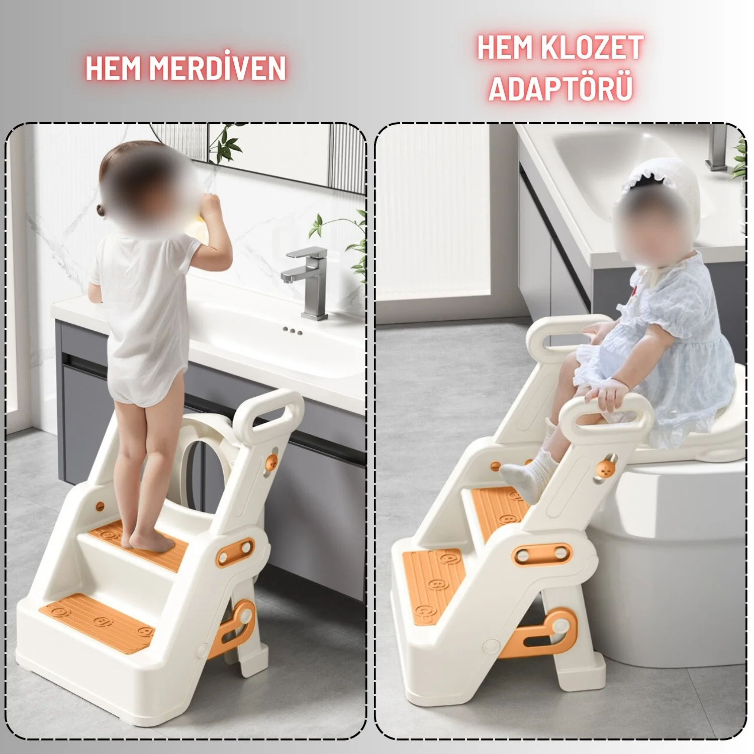 Merdivenli Katlanır Klozet Adaptörü Çocuk Tuvalet Eğitimi  ve Banyo Tuvalet Lavabo Yükseltici - görsel 2
