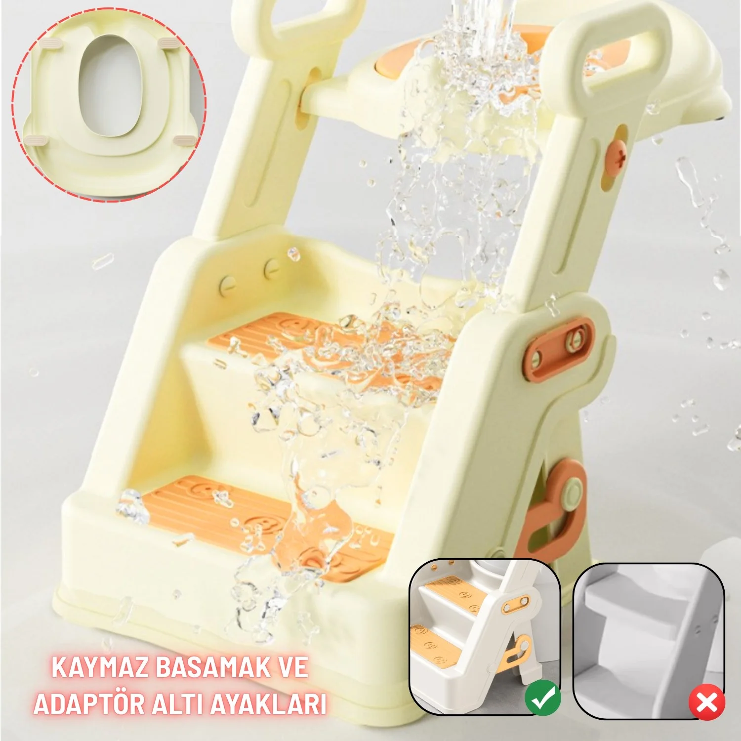 Merdivenli Katlanır Klozet Adaptörü Çocuk Tuvalet Eğitimi  ve Banyo Tuvalet Lavabo Yükseltici - görsel 5