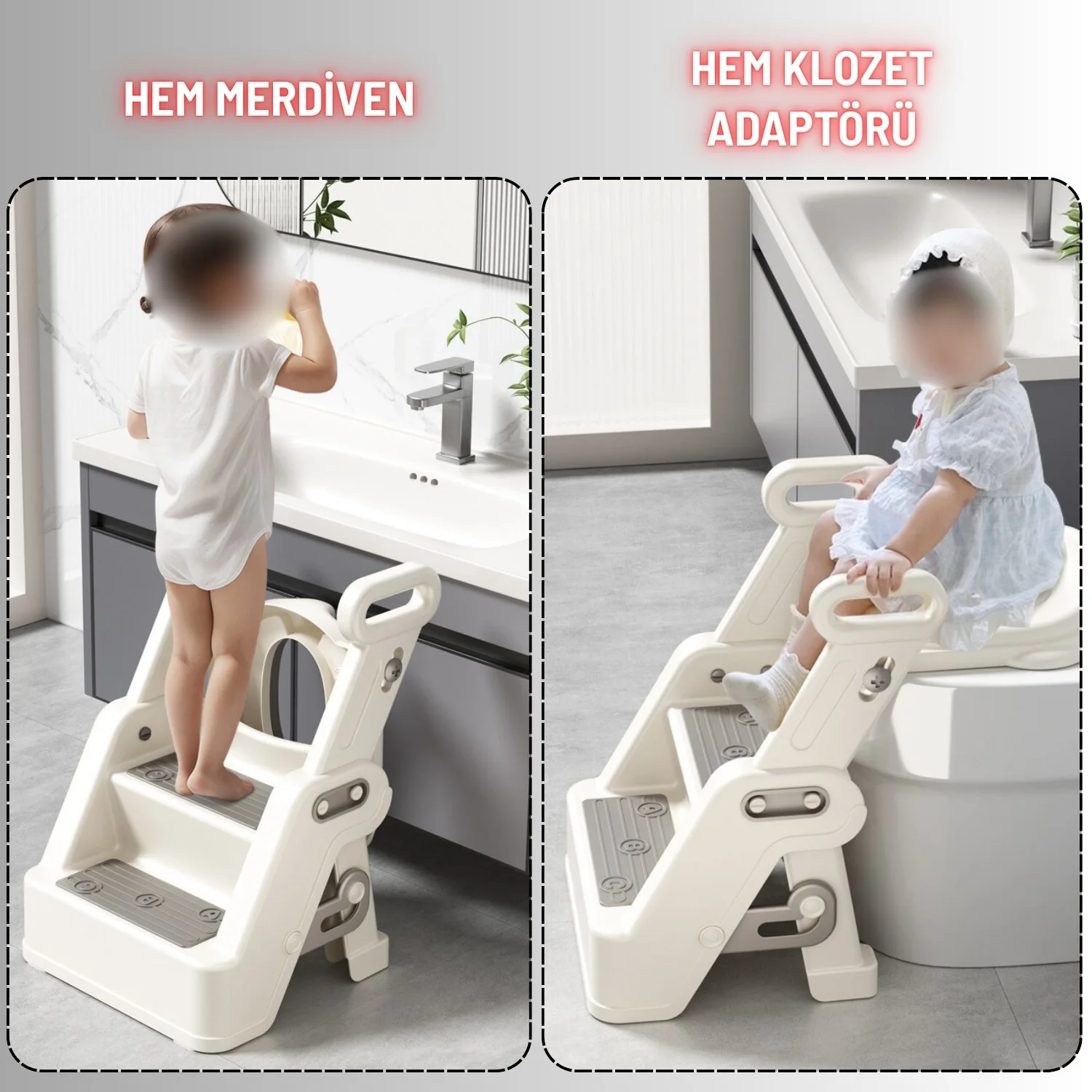 Merdivenli Katlanır Klozet Adaptörü Çocuk Tuvalet Eğitimi  ve Banyo Tuvalet Lavabo Yükseltici - görsel 2