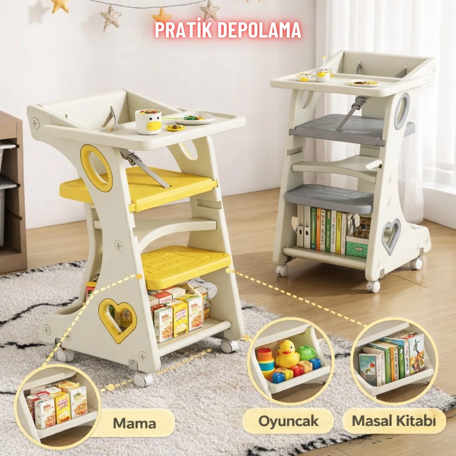 Bebek Mama Sandalyesi Eğitici Çocuk Gelişim Sandalyesi ve Mutfak Merdiven ve Öğrenme Kulesi - görsel 2