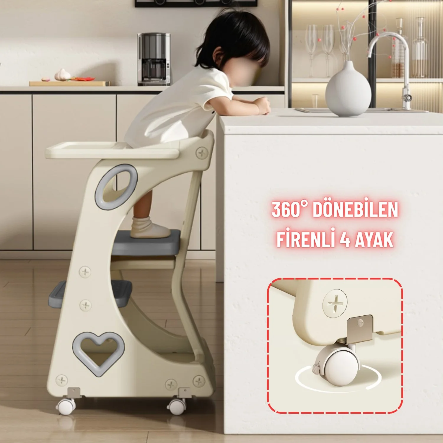 Bebek Mama Sandalyesi Eğitici Çocuk Gelişim Sandalyesi ve Mutfak Merdiven ve Öğrenme Kulesi - görsel 6